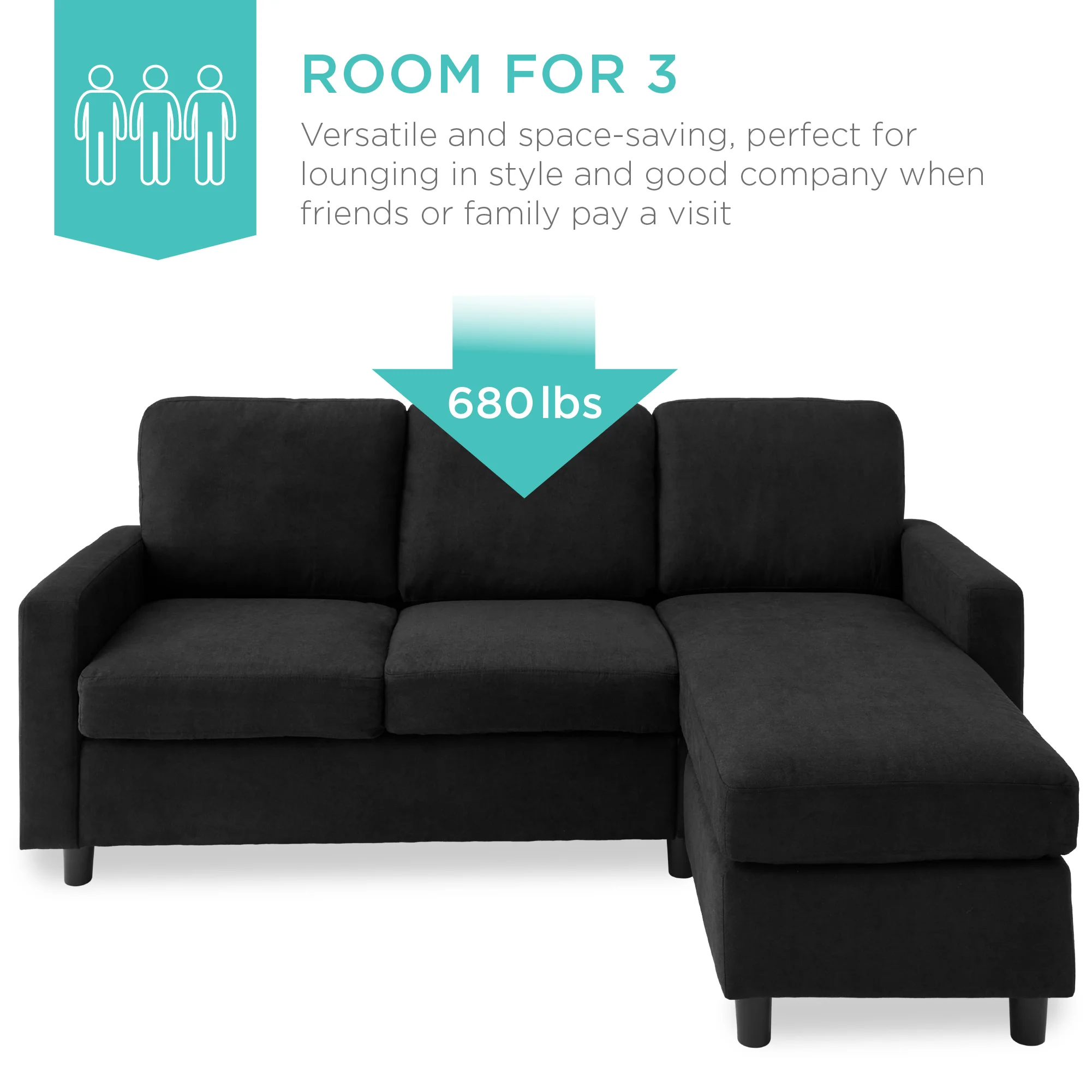 Upholstered Sectional Sofa Couch w/ Chaise Lounge, Reversible Ottoman Bench - Image 47