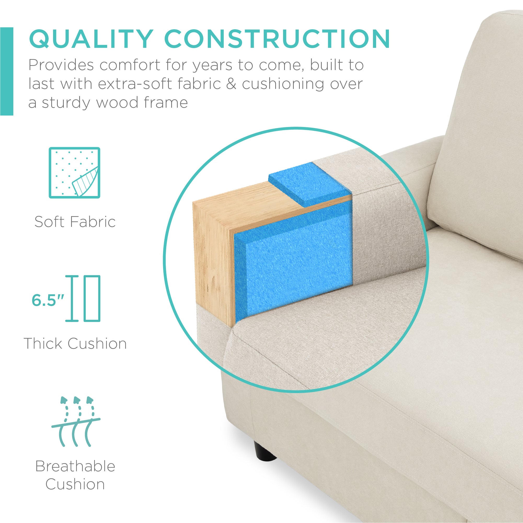 Upholstered Sectional Sofa Couch w/ Chaise Lounge, Reversible Ottoman Bench - Image 53