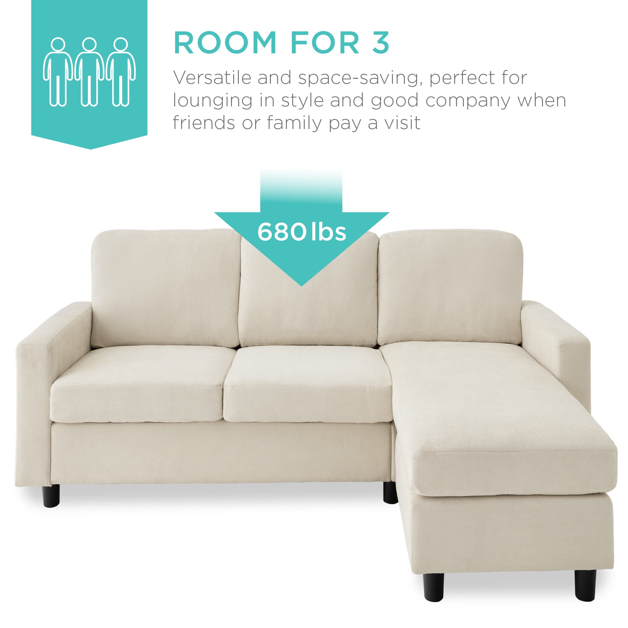 Upholstered Sectional Sofa Couch w/ Chaise Lounge, Reversible Ottoman Bench - Image 54