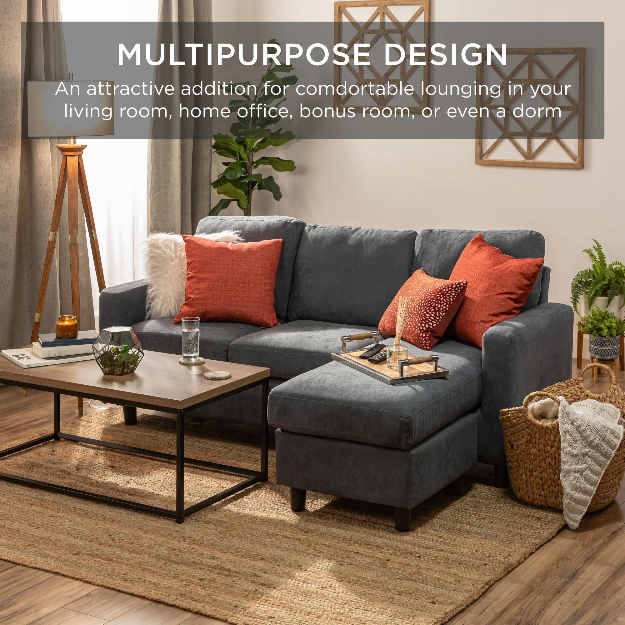 Upholstered Sectional Sofa Couch w/ Chaise Lounge, Reversible Ottoman Bench - Image 66