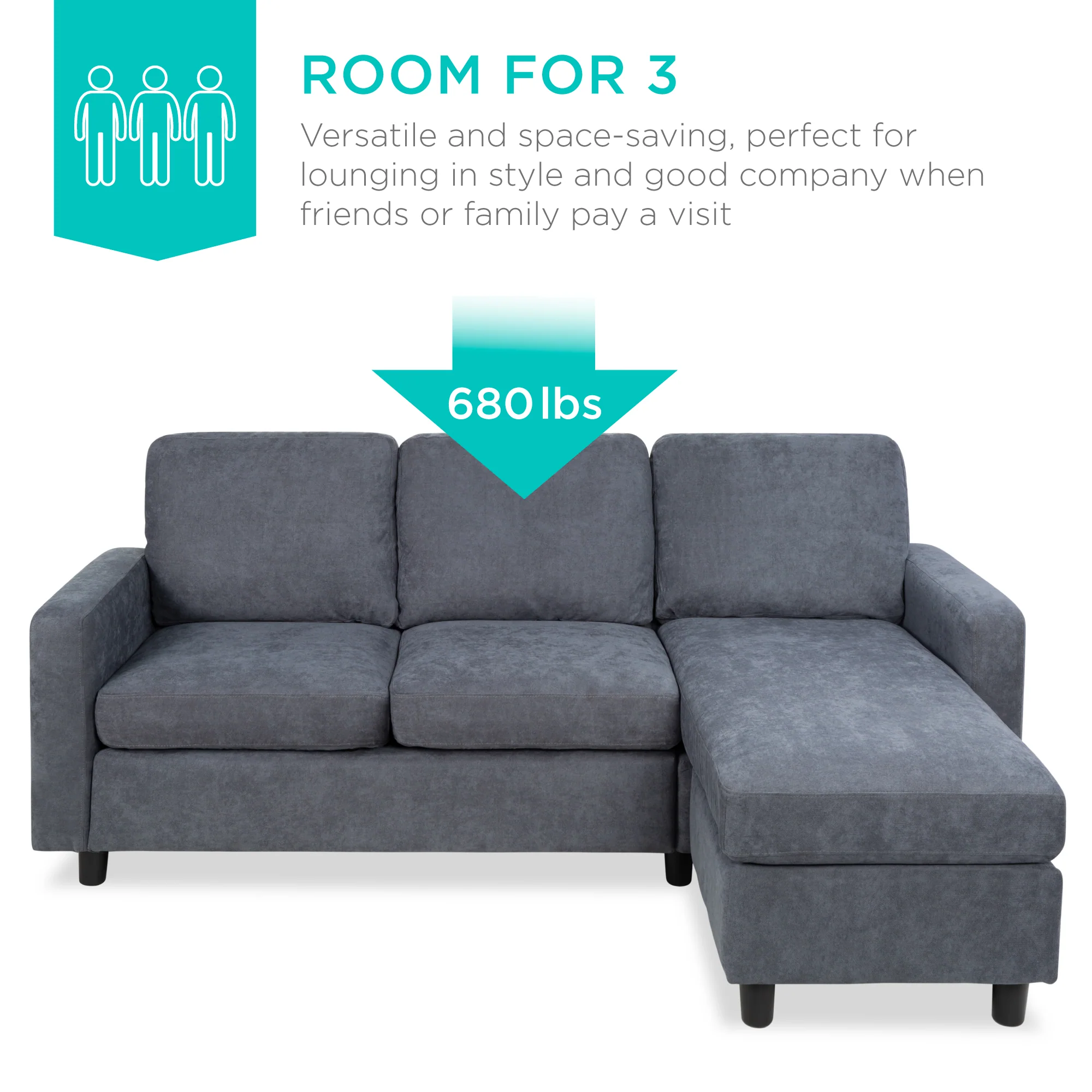Upholstered Sectional Sofa Couch w/ Chaise Lounge, Reversible Ottoman Bench - Image 68