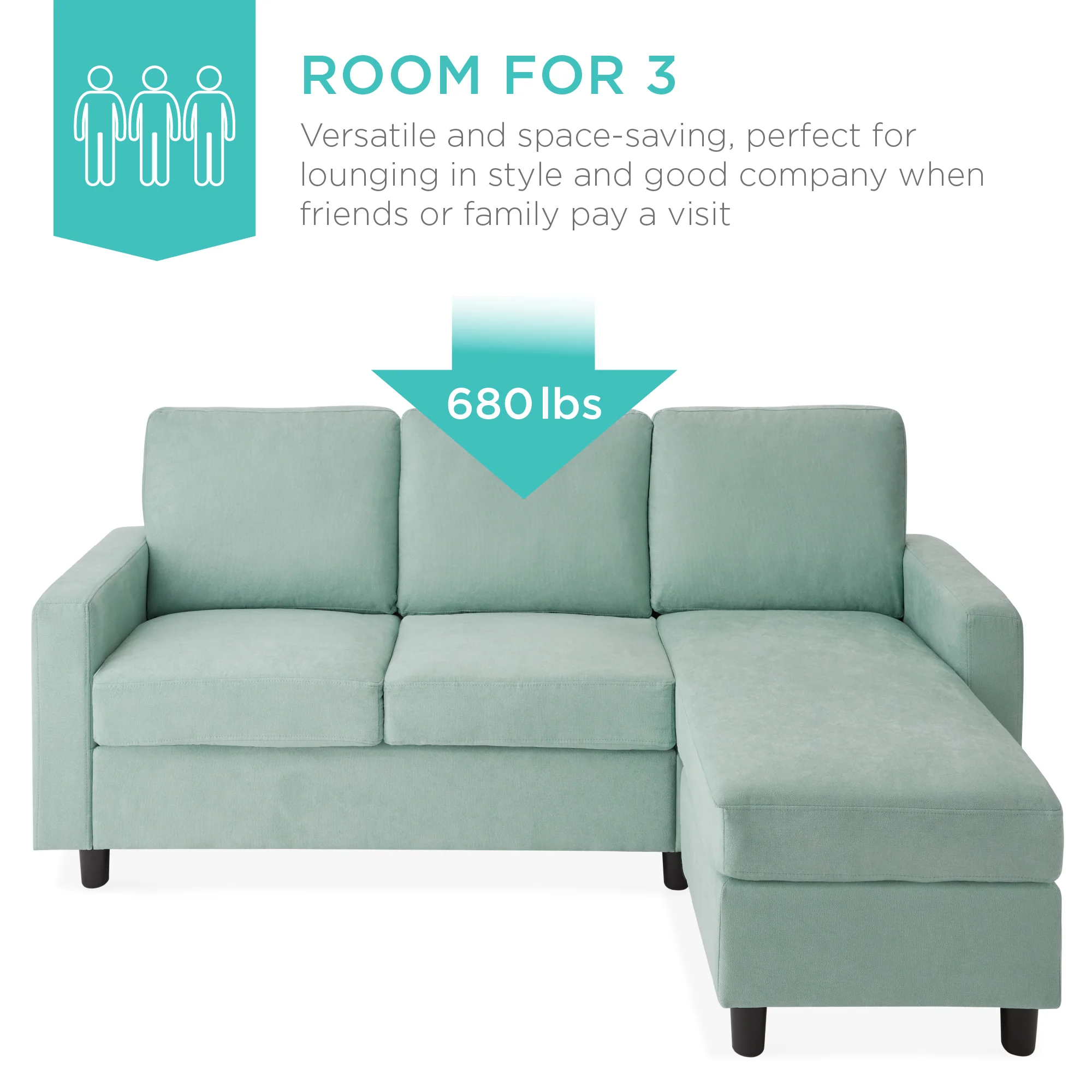 Upholstered Sectional Sofa Couch w/ Chaise Lounge, Reversible Ottoman Bench - Image 75