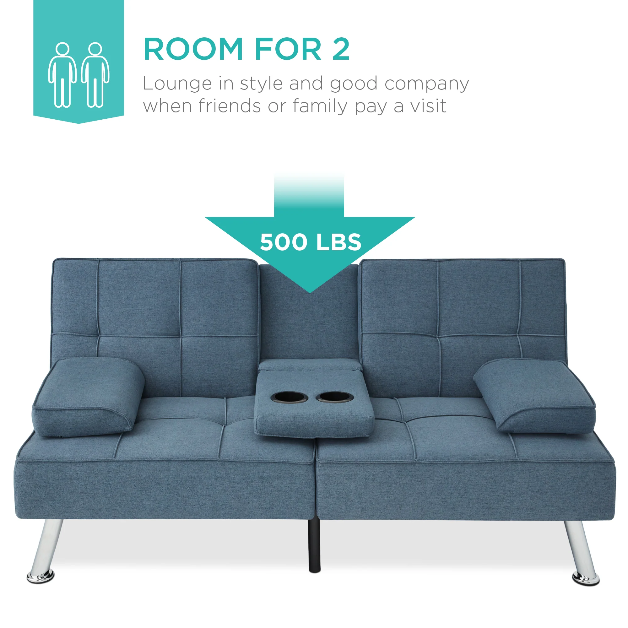 Linen Upholstered Convertible Sofa Bed Futon w/ 2 Cupholders - Image 11