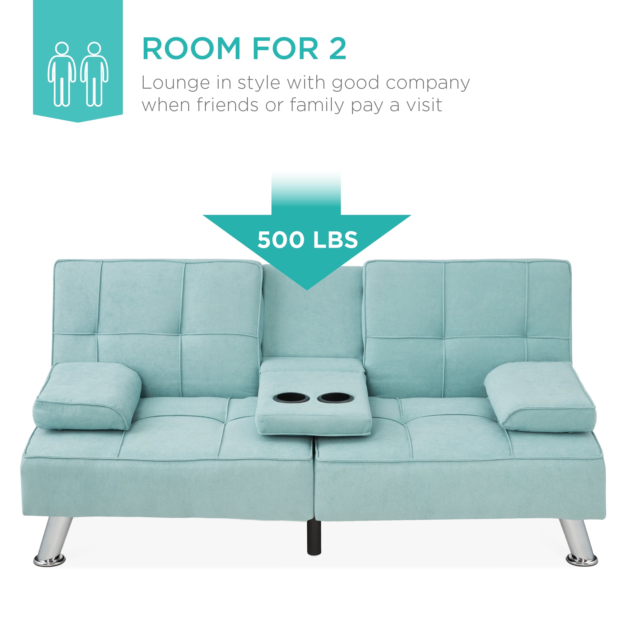 Linen Upholstered Convertible Sofa Bed Futon w/ 2 Cupholders - Image 25