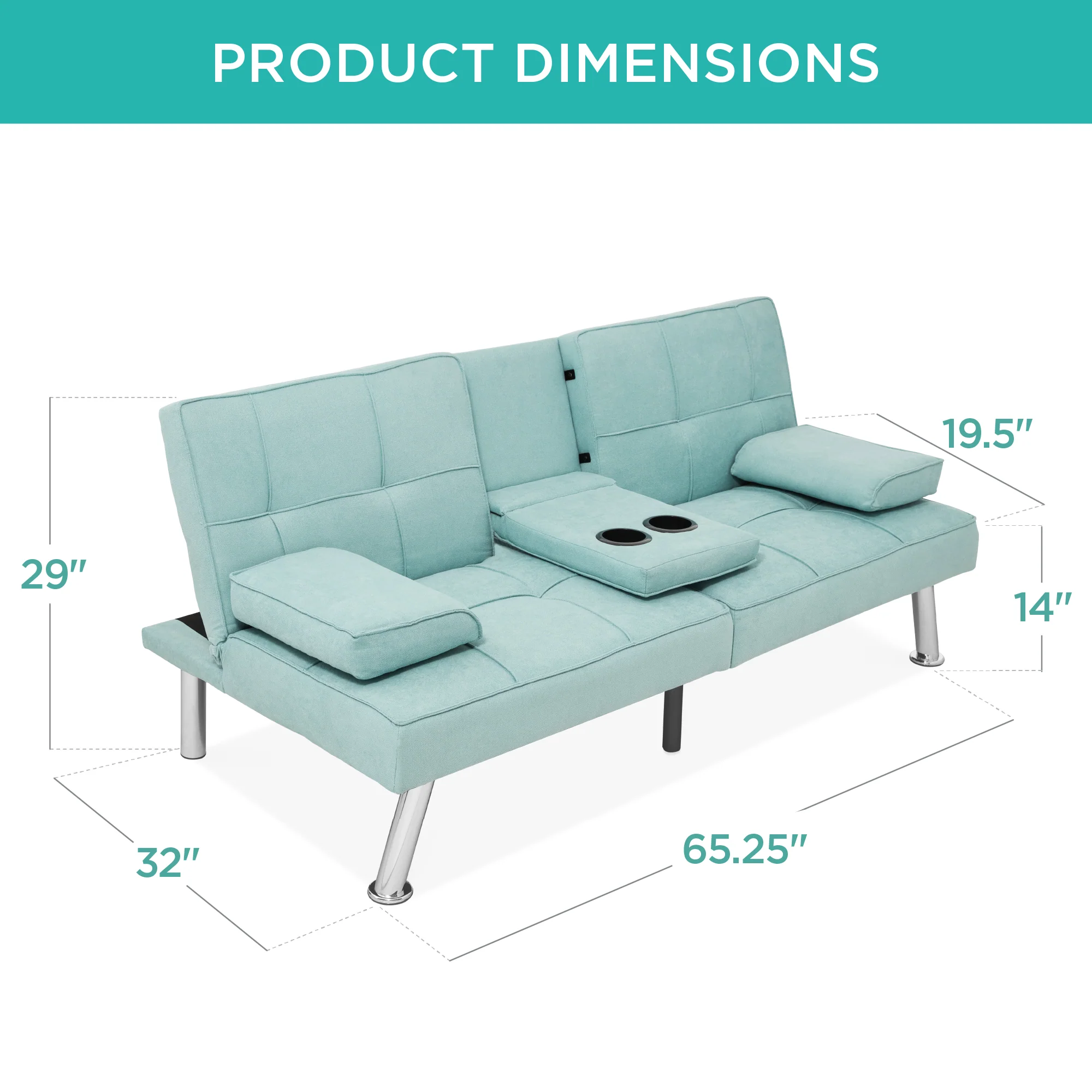 Linen Upholstered Convertible Sofa Bed Futon w/ 2 Cupholders - Image 29
