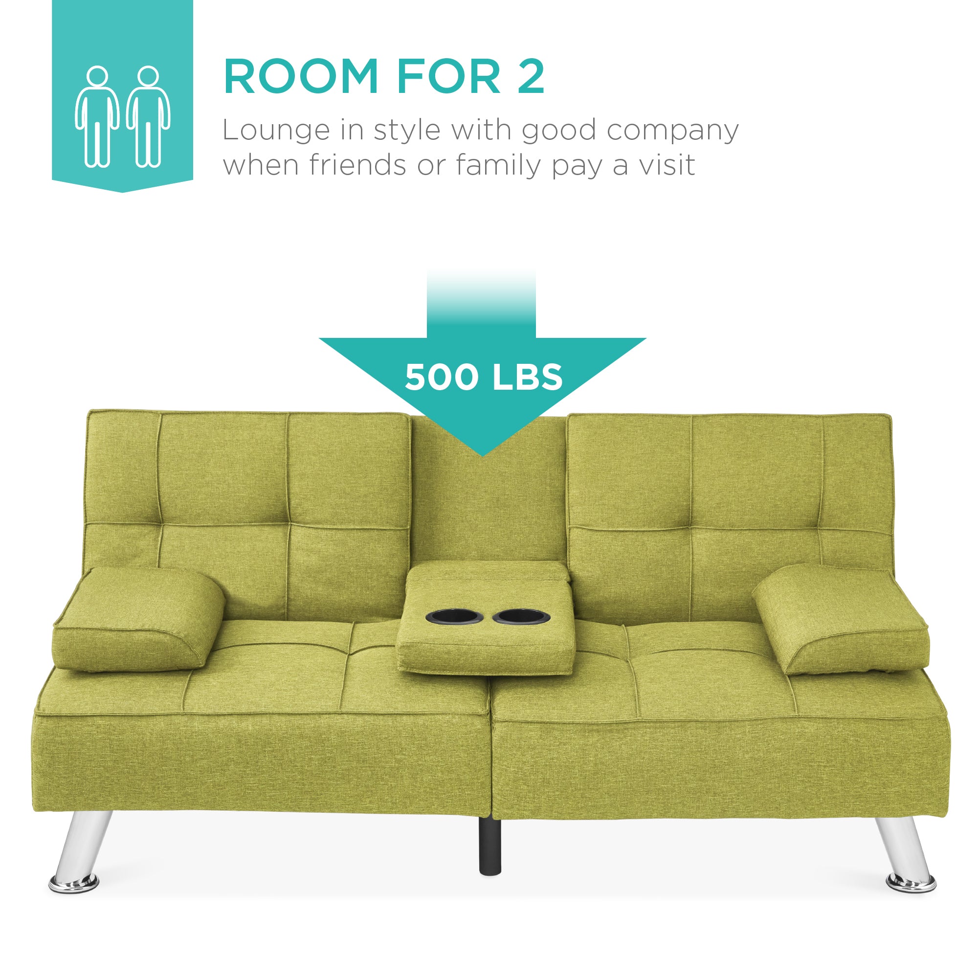 Linen Upholstered Convertible Sofa Bed Futon w/ 2 Cupholders - Image 33