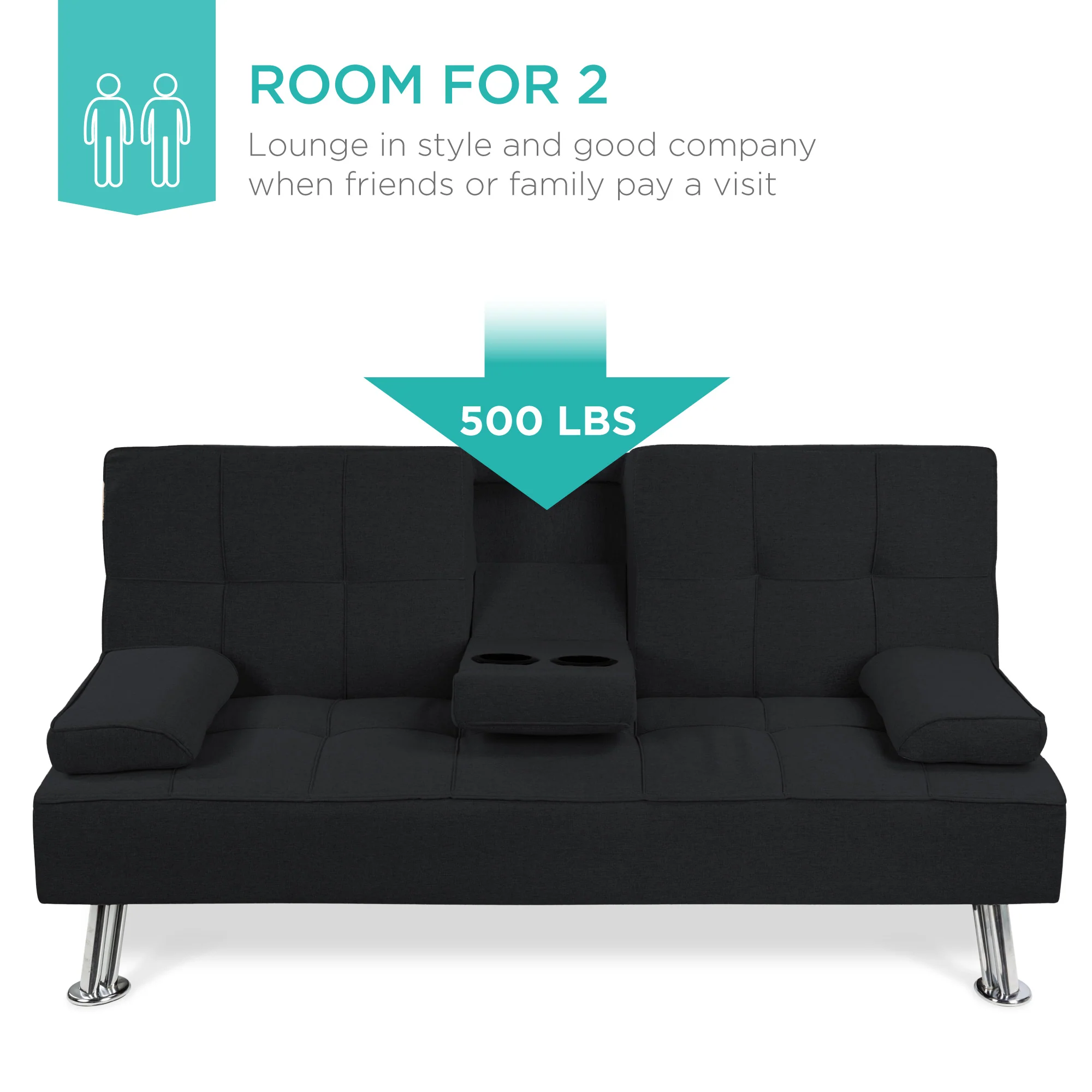 Linen Upholstered Convertible Sofa Bed Futon w/ 2 Cupholders - Image 41