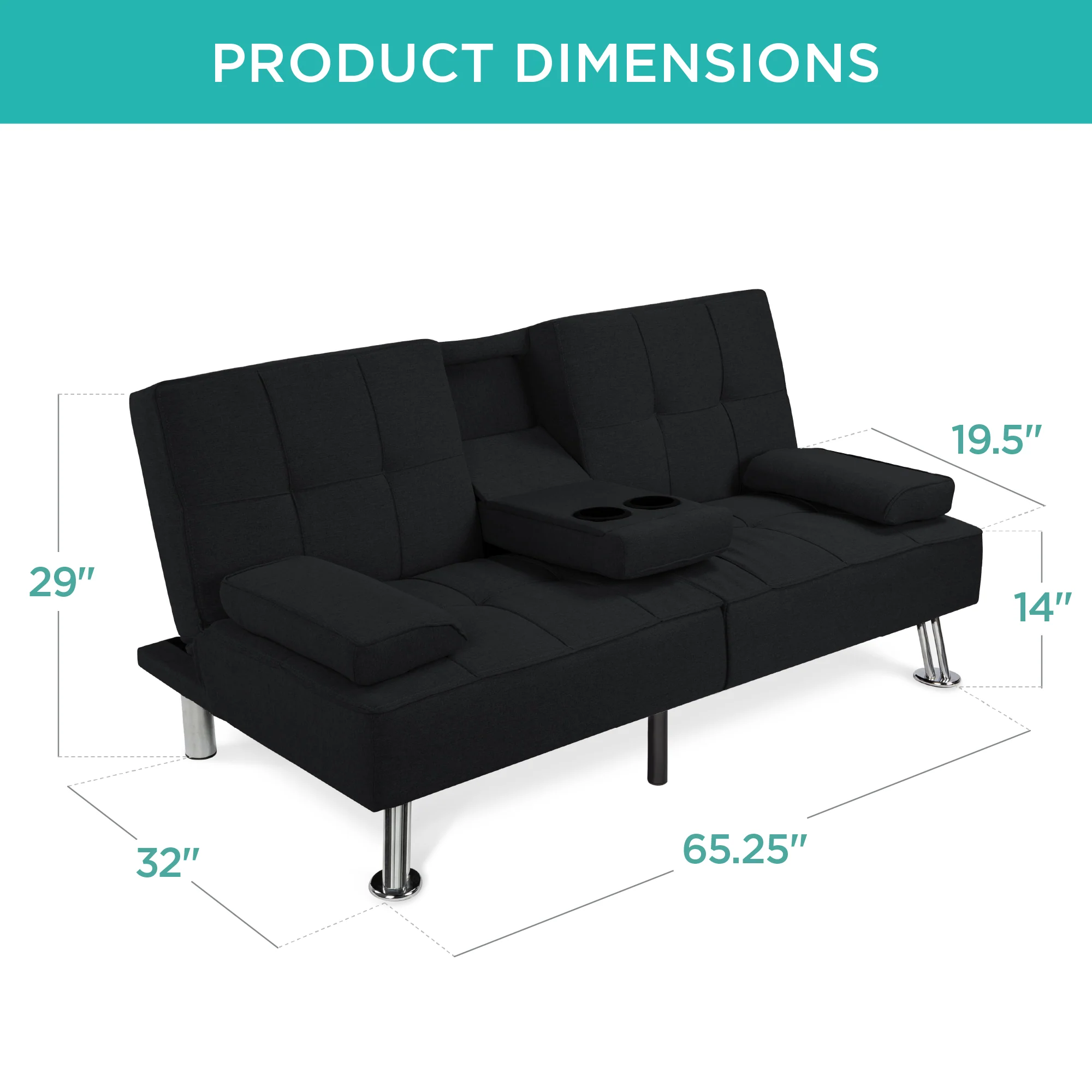 Linen Upholstered Convertible Sofa Bed Futon w/ 2 Cupholders - Image 45