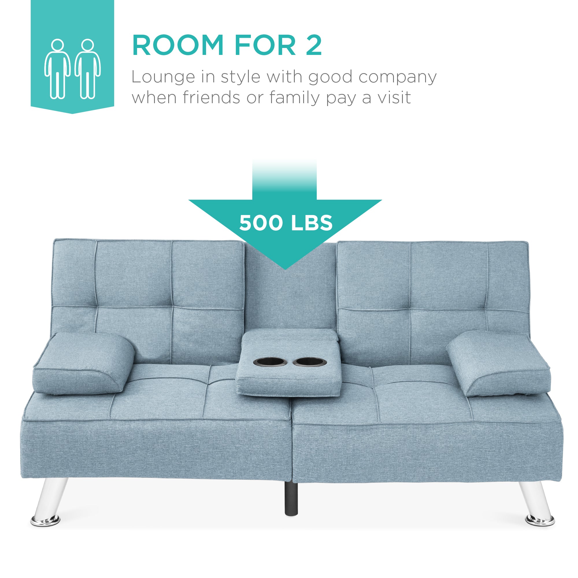 Linen Upholstered Convertible Sofa Bed Futon w/ 2 Cupholders - Image 48