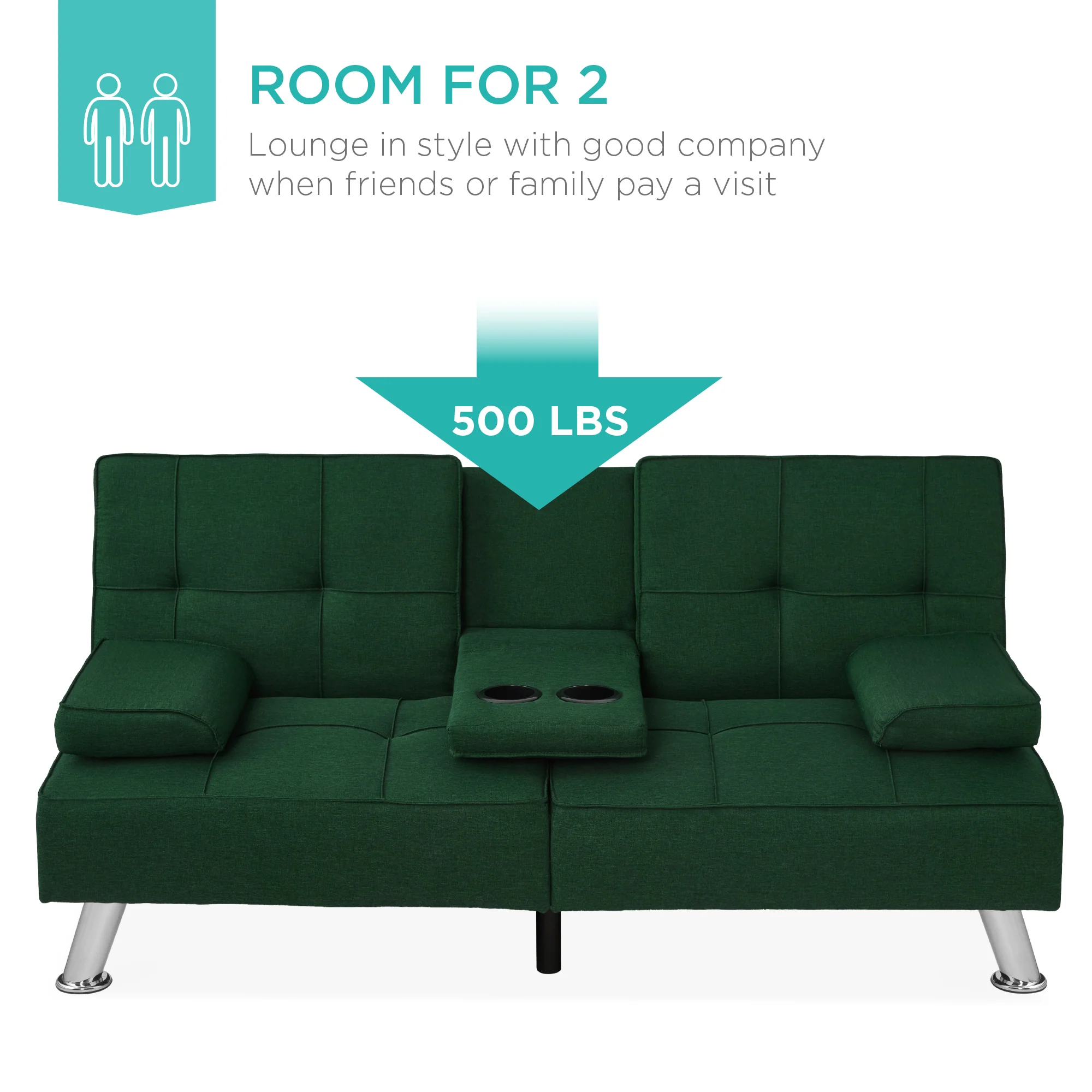 Linen Upholstered Convertible Sofa Bed Futon w/ 2 Cupholders - Image 56