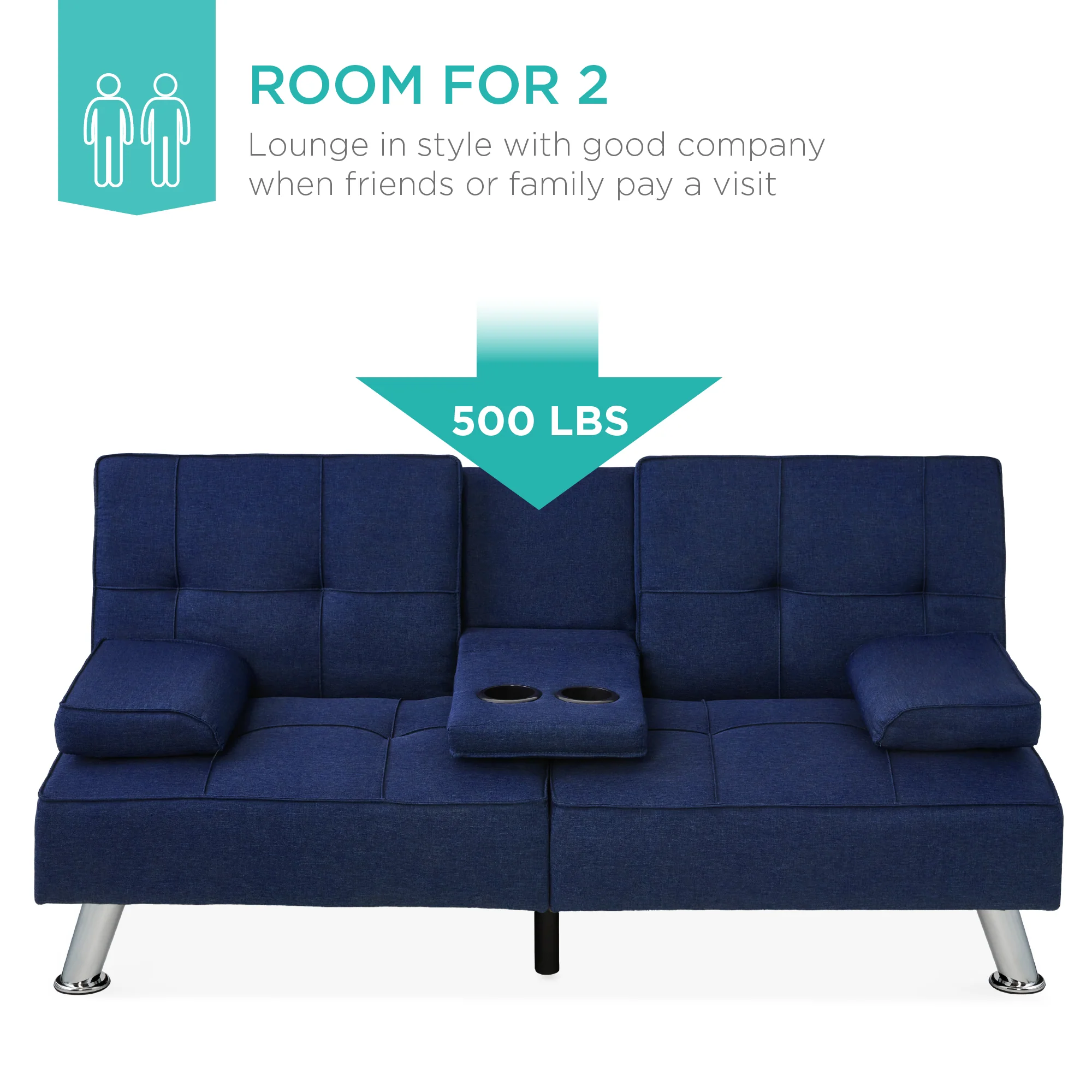 Linen Upholstered Convertible Sofa Bed Futon w/ 2 Cupholders - Image 71