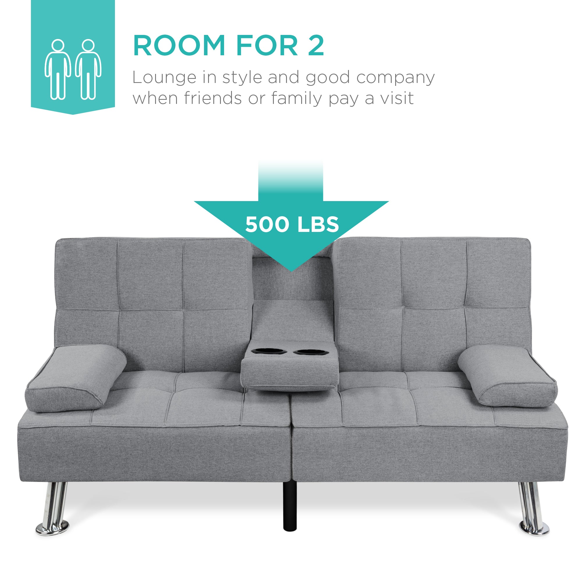 Linen Upholstered Convertible Sofa Bed Futon w/ 2 Cupholders - Image 79