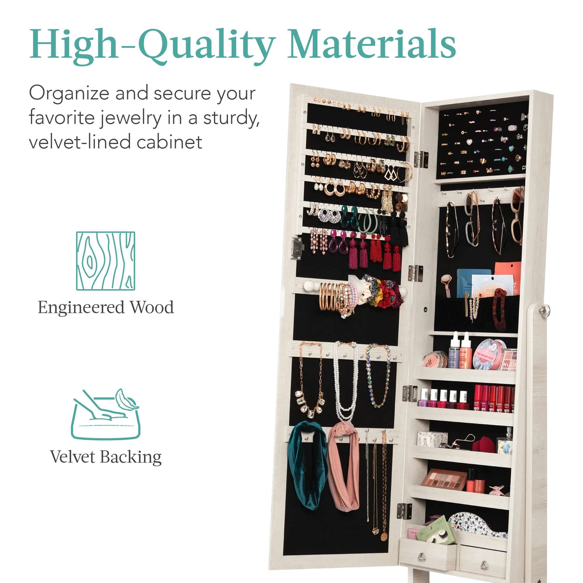 Full Length Freestanding Jewelry Mirror Armoire w/ Velvet Interior - Image 12
