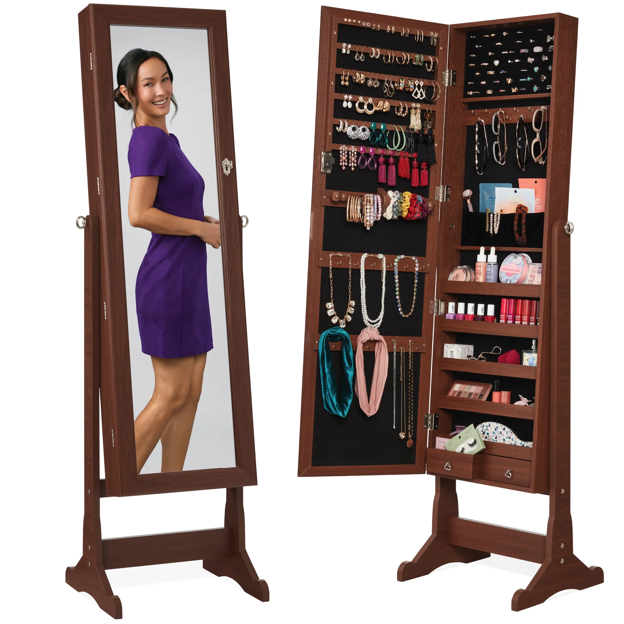 Full Length Freestanding Jewelry Mirror Armoire w/ Velvet Interior - Image 15