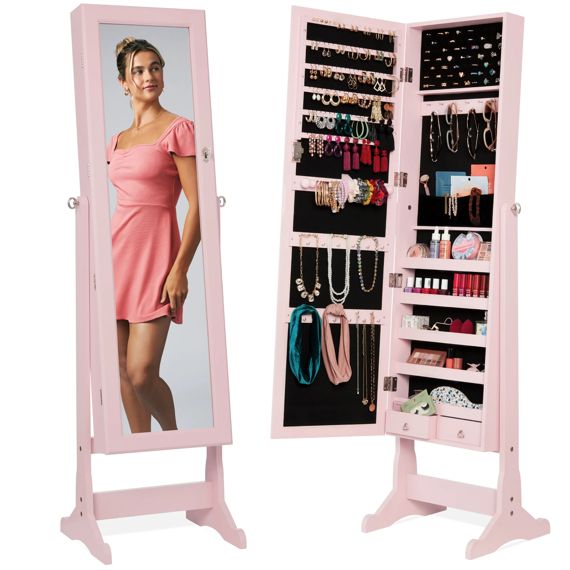 Full Length Freestanding Jewelry Mirror Armoire w/ Velvet Interior - Image 22