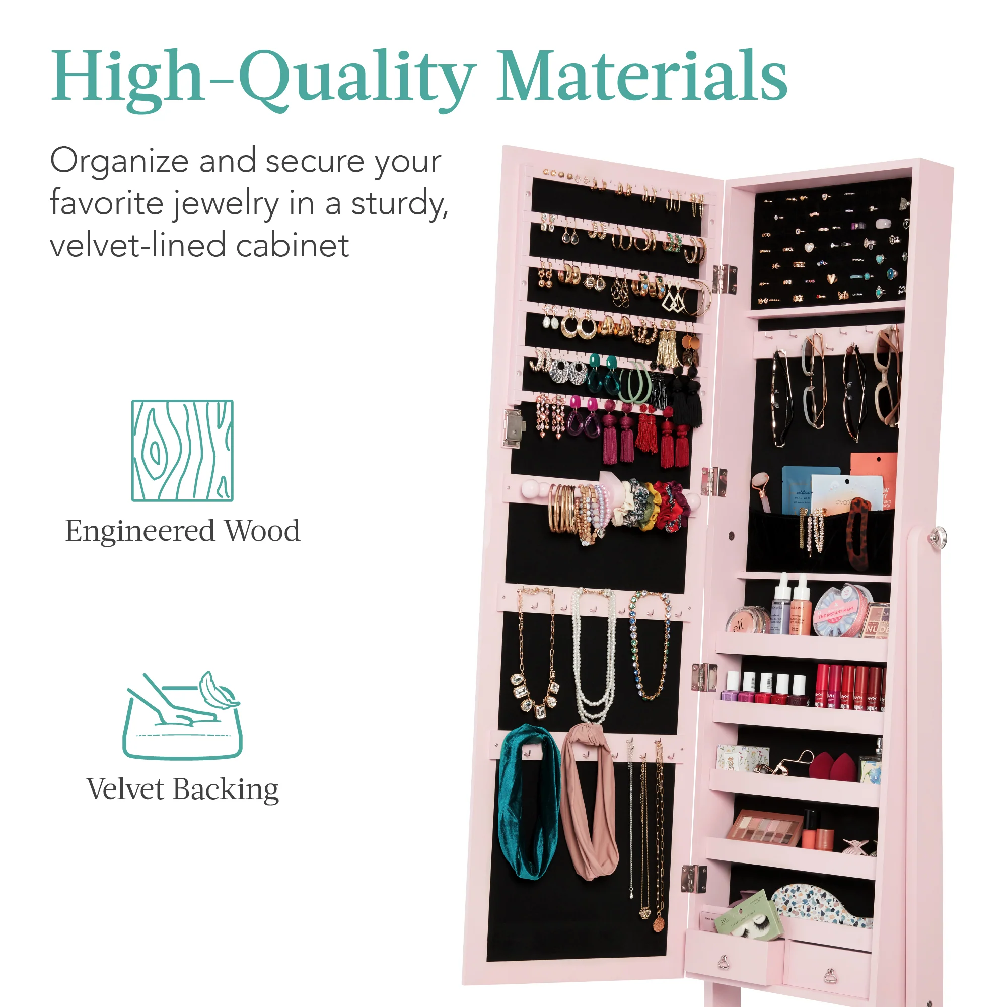 Full Length Freestanding Jewelry Mirror Armoire w/ Velvet Interior - Image 26
