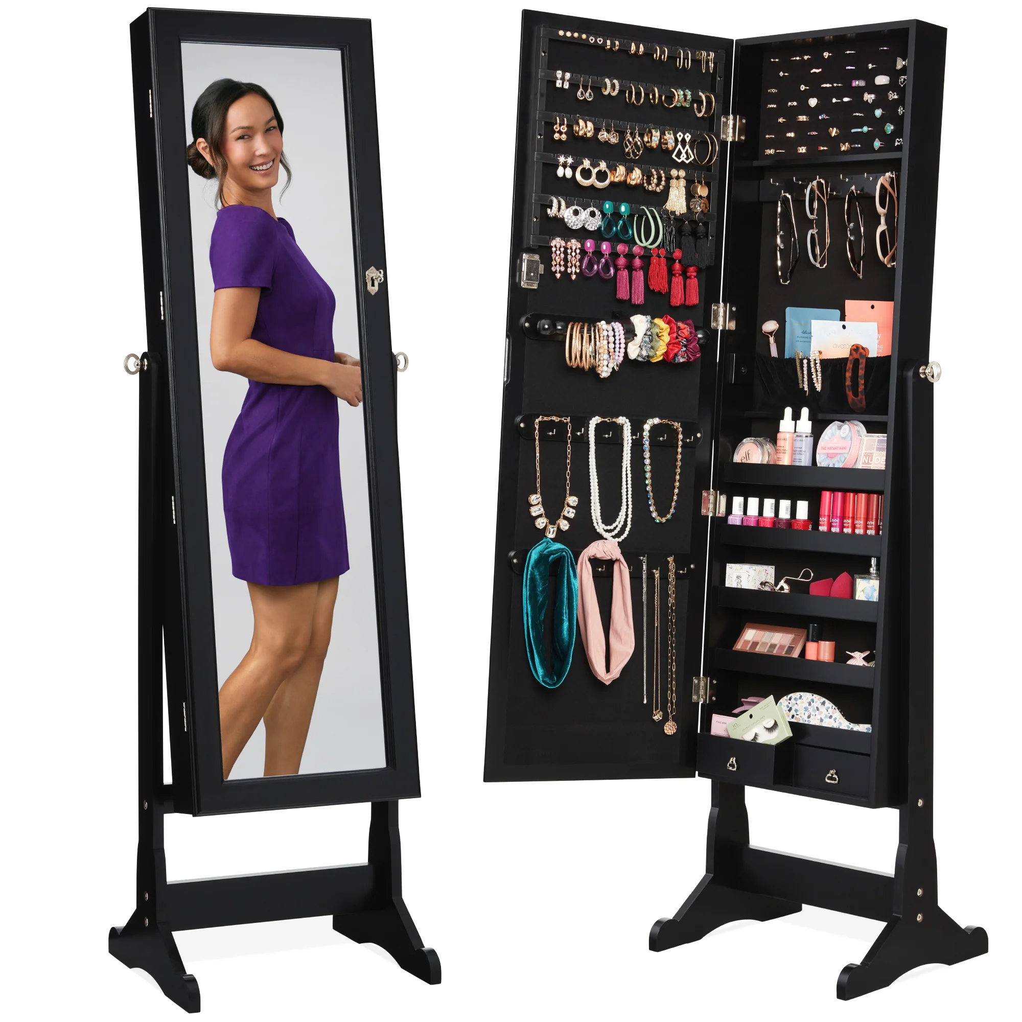 Full Length Freestanding Jewelry Mirror Armoire w/ Velvet Interior - Image 29