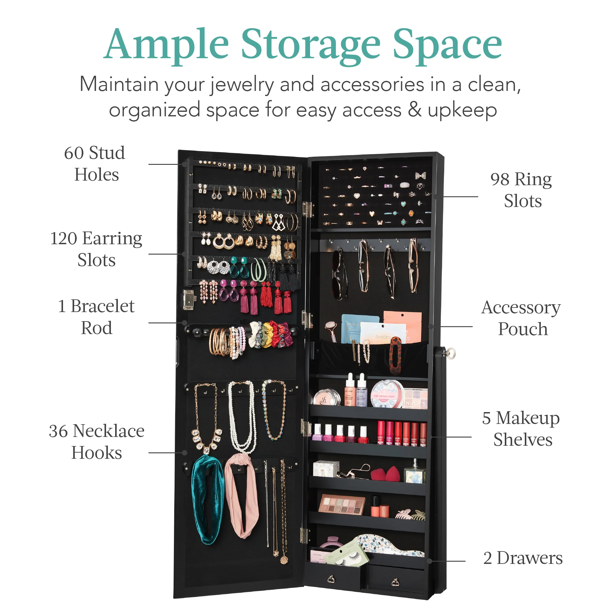 Full Length Freestanding Jewelry Mirror Armoire w/ Velvet Interior - Image 30