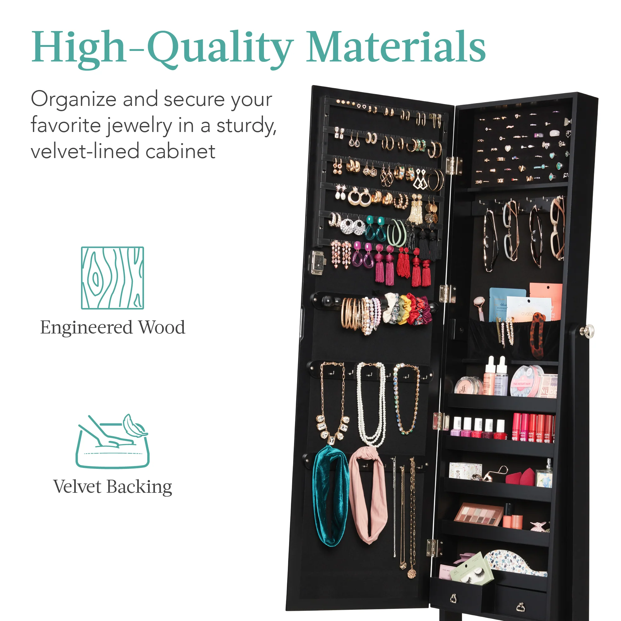 Full Length Freestanding Jewelry Mirror Armoire w/ Velvet Interior - Image 33