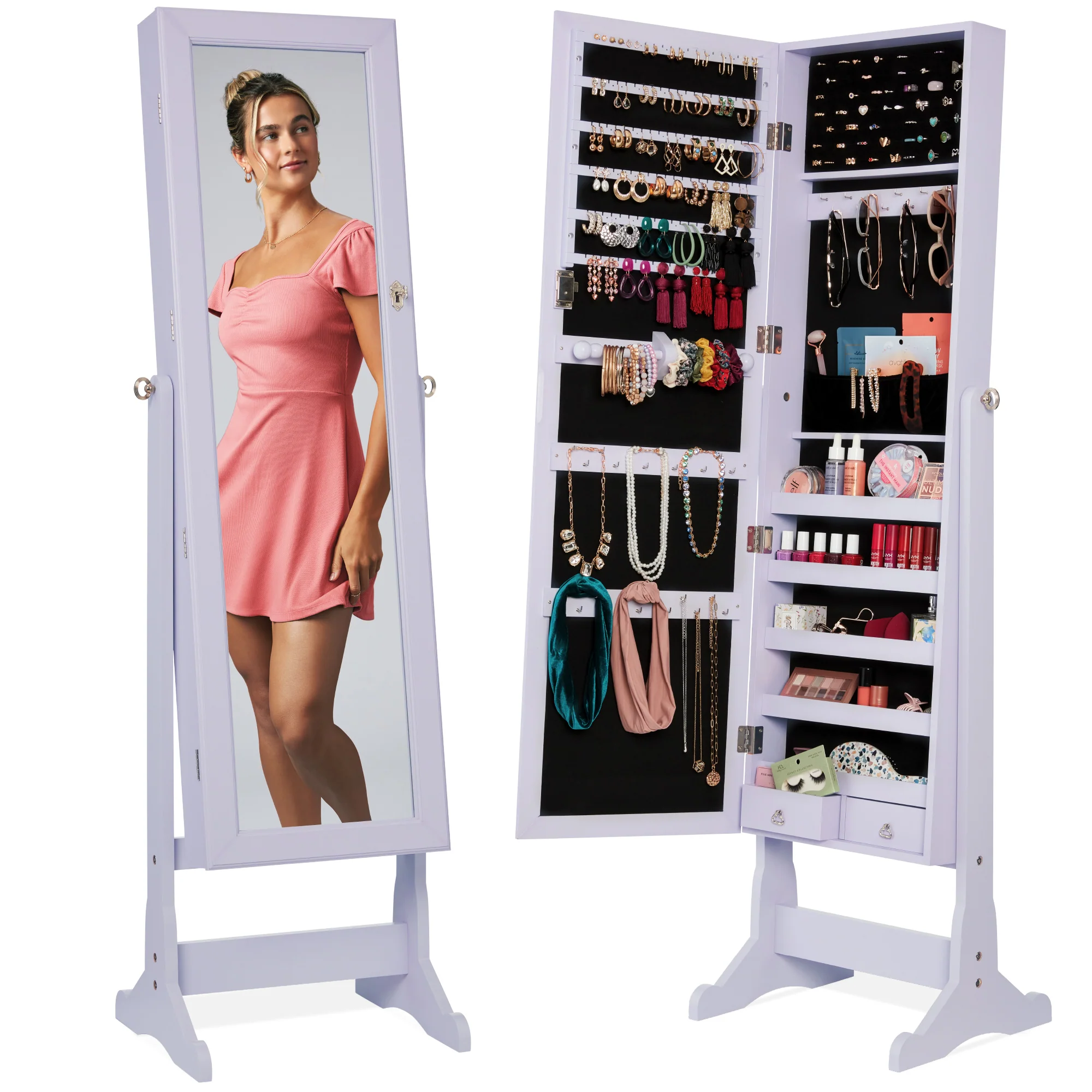 Full Length Freestanding Jewelry Mirror Armoire w/ Velvet Interior - Image 36