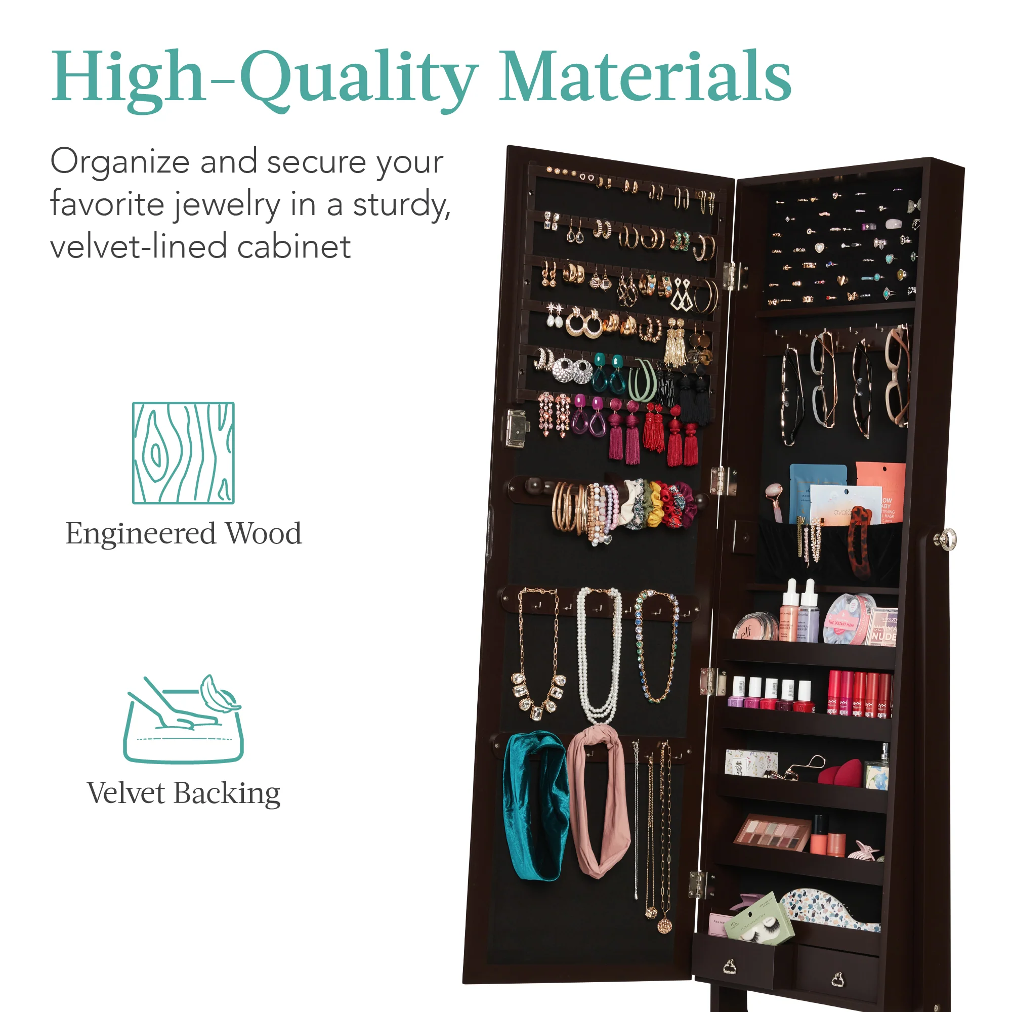 Full Length Freestanding Jewelry Mirror Armoire w/ Velvet Interior - Image 47