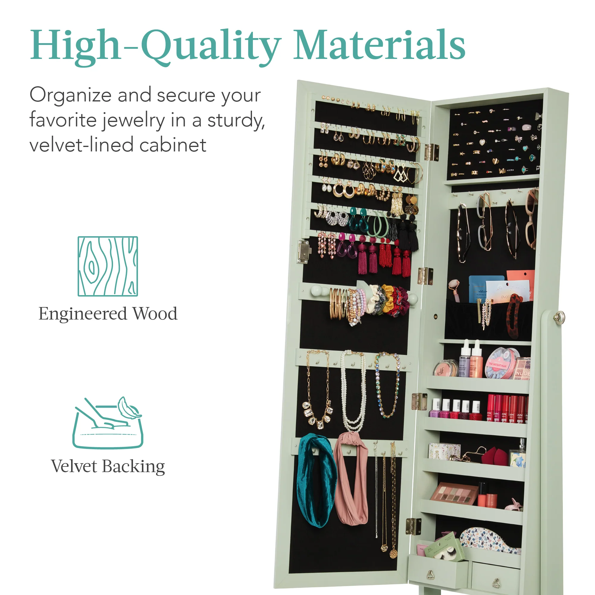 Full Length Freestanding Jewelry Mirror Armoire w/ Velvet Interior - Image 54