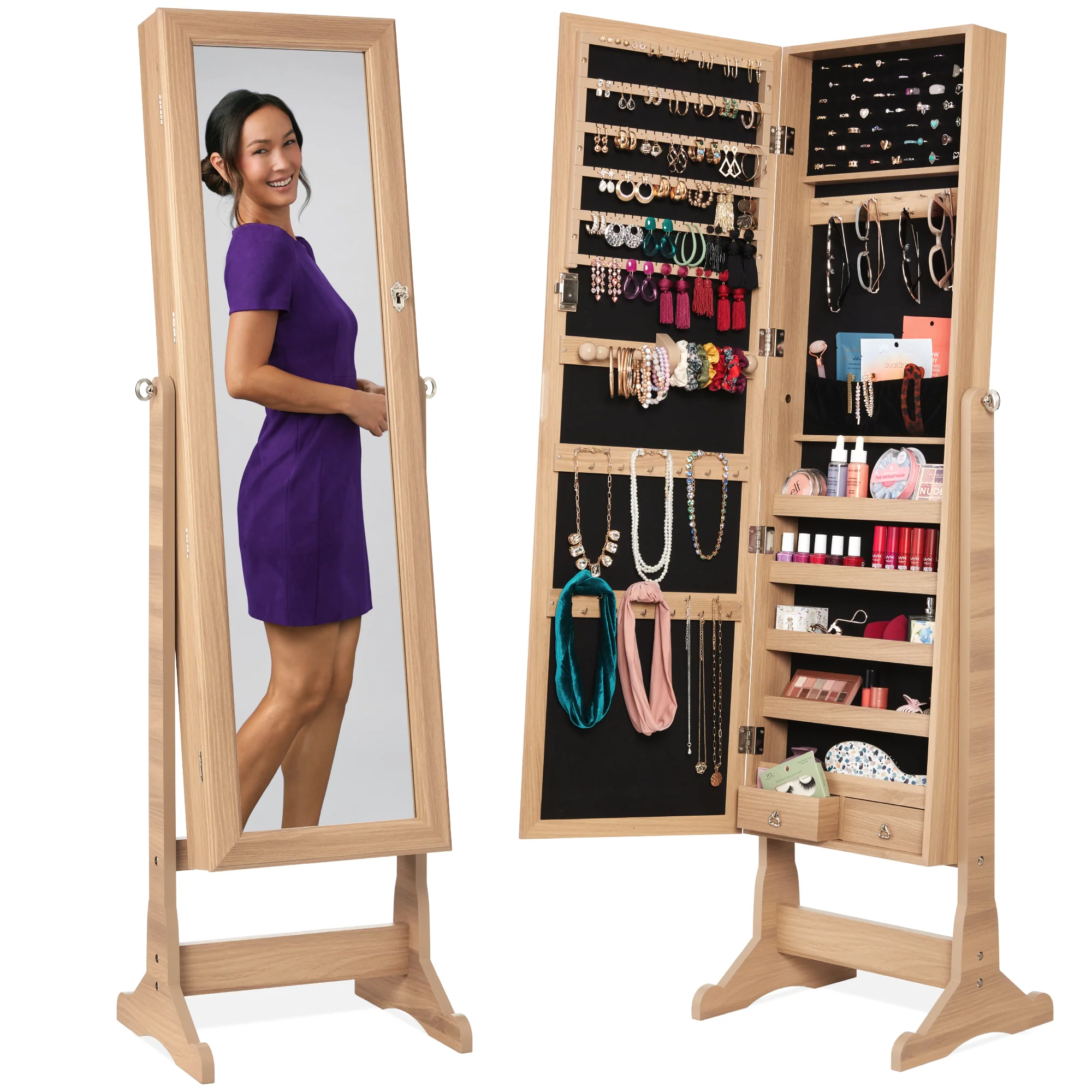 Full Length Freestanding Jewelry Mirror Armoire w/ Velvet Interior - Image 57