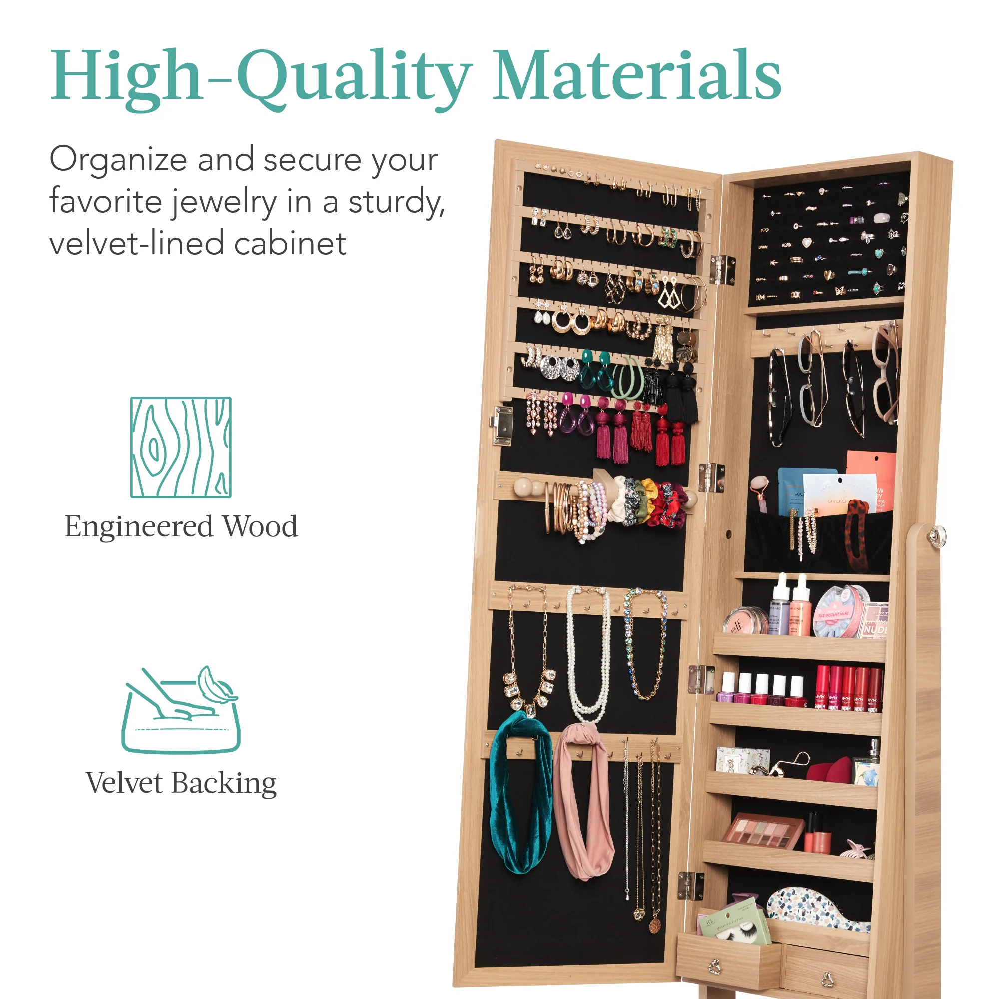 Full Length Freestanding Jewelry Mirror Armoire w/ Velvet Interior - Image 61