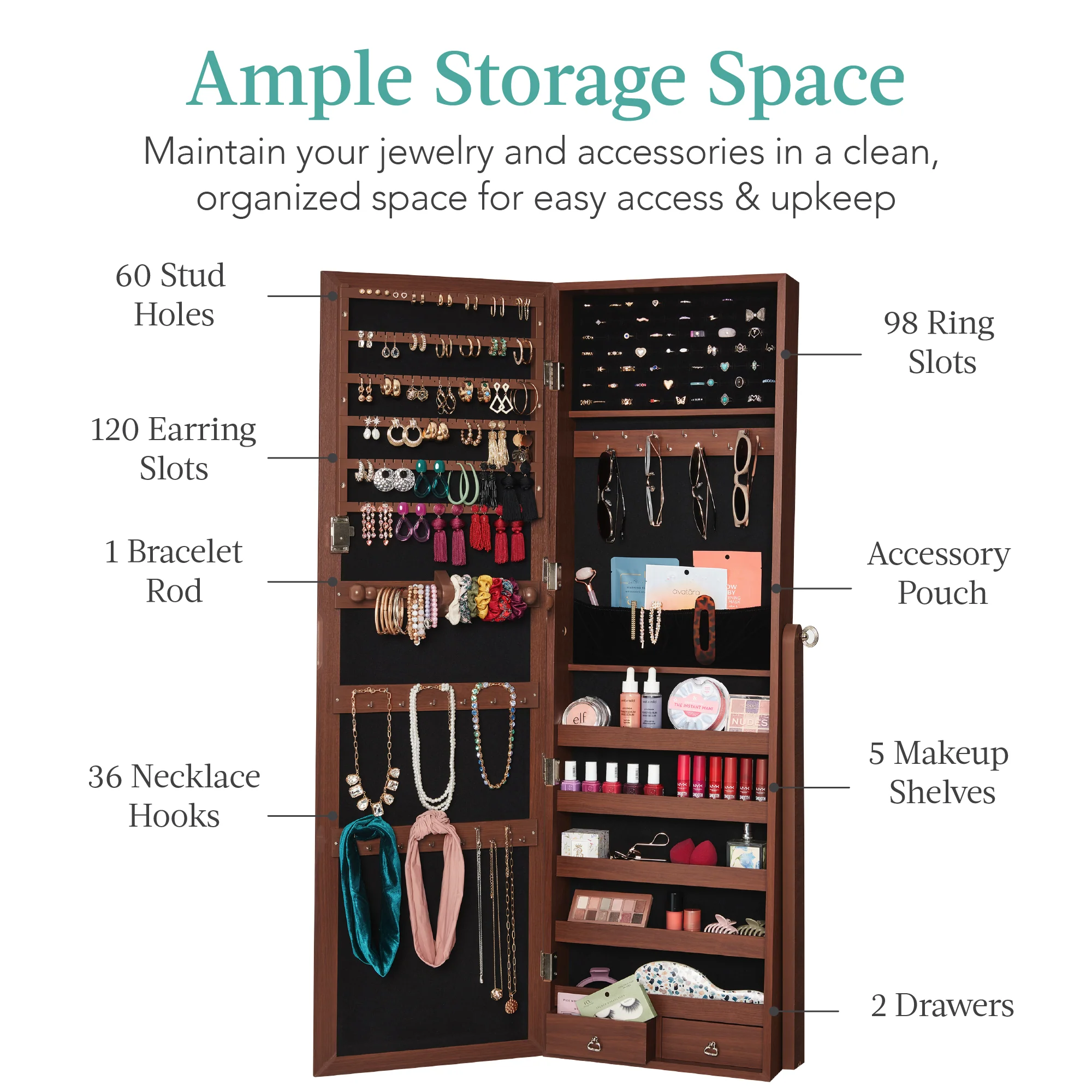 Full Length Freestanding Jewelry Mirror Armoire w/ Velvet Interior - Image 65