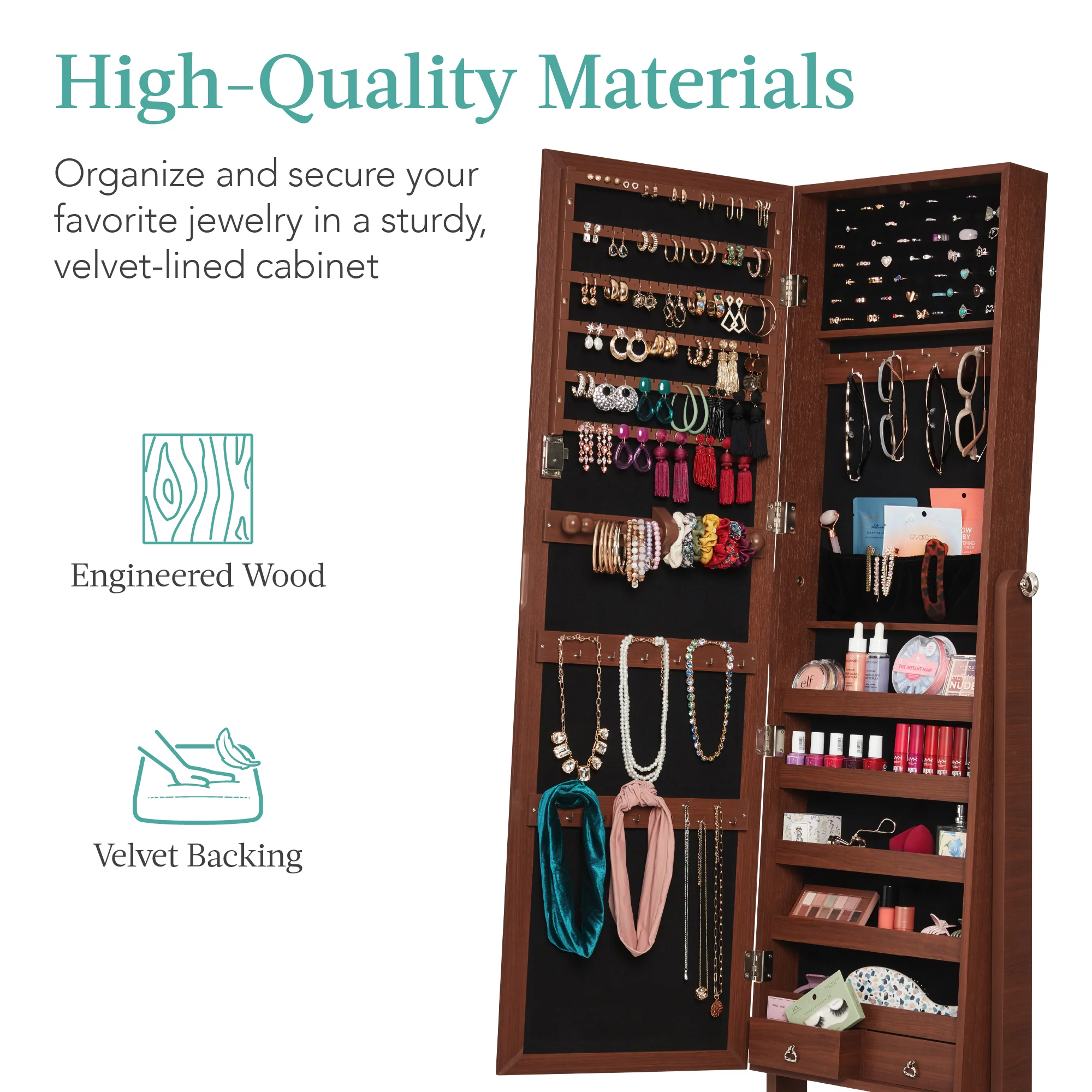 Full Length Freestanding Jewelry Mirror Armoire w/ Velvet Interior - Image 68