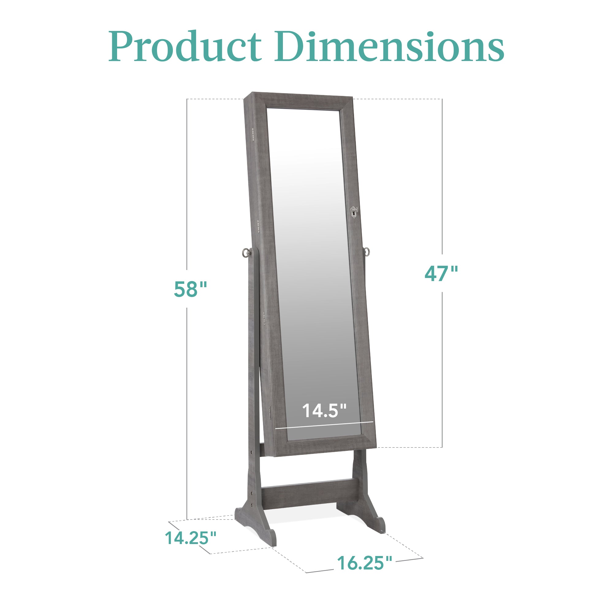 Full Length Freestanding Jewelry Mirror Armoire w/ Velvet Interior - Image 7
