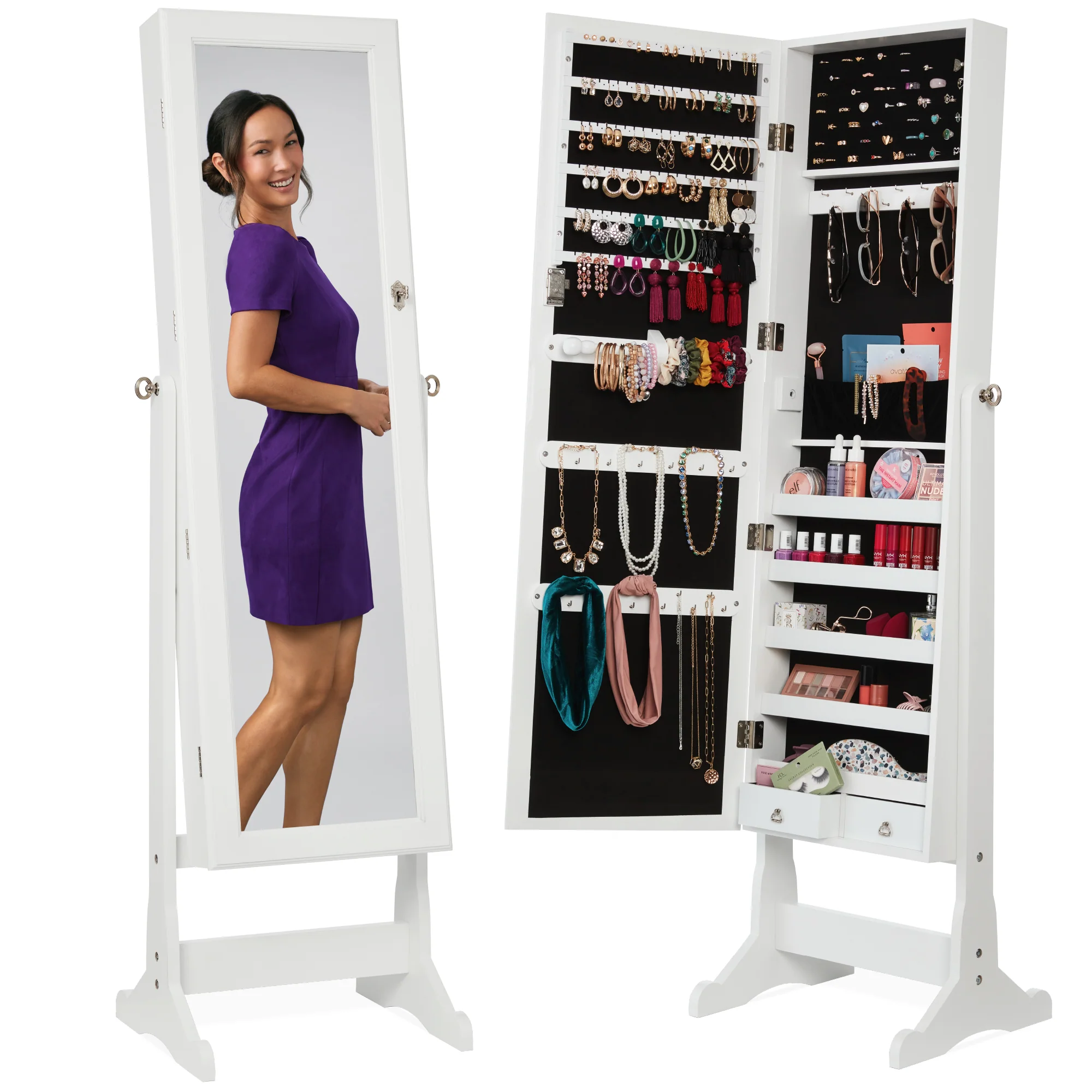 Full Length Freestanding Jewelry Mirror Armoire w/ Velvet Interior - Image 71