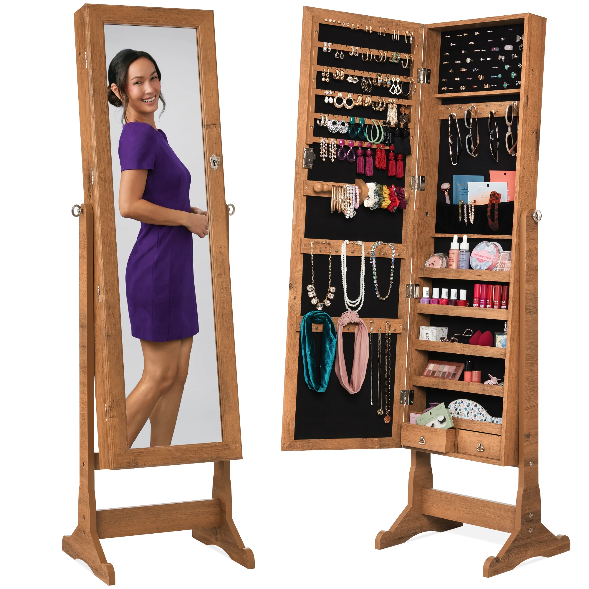 Full Length Freestanding Jewelry Mirror Armoire w/ Velvet Interior - Image 78