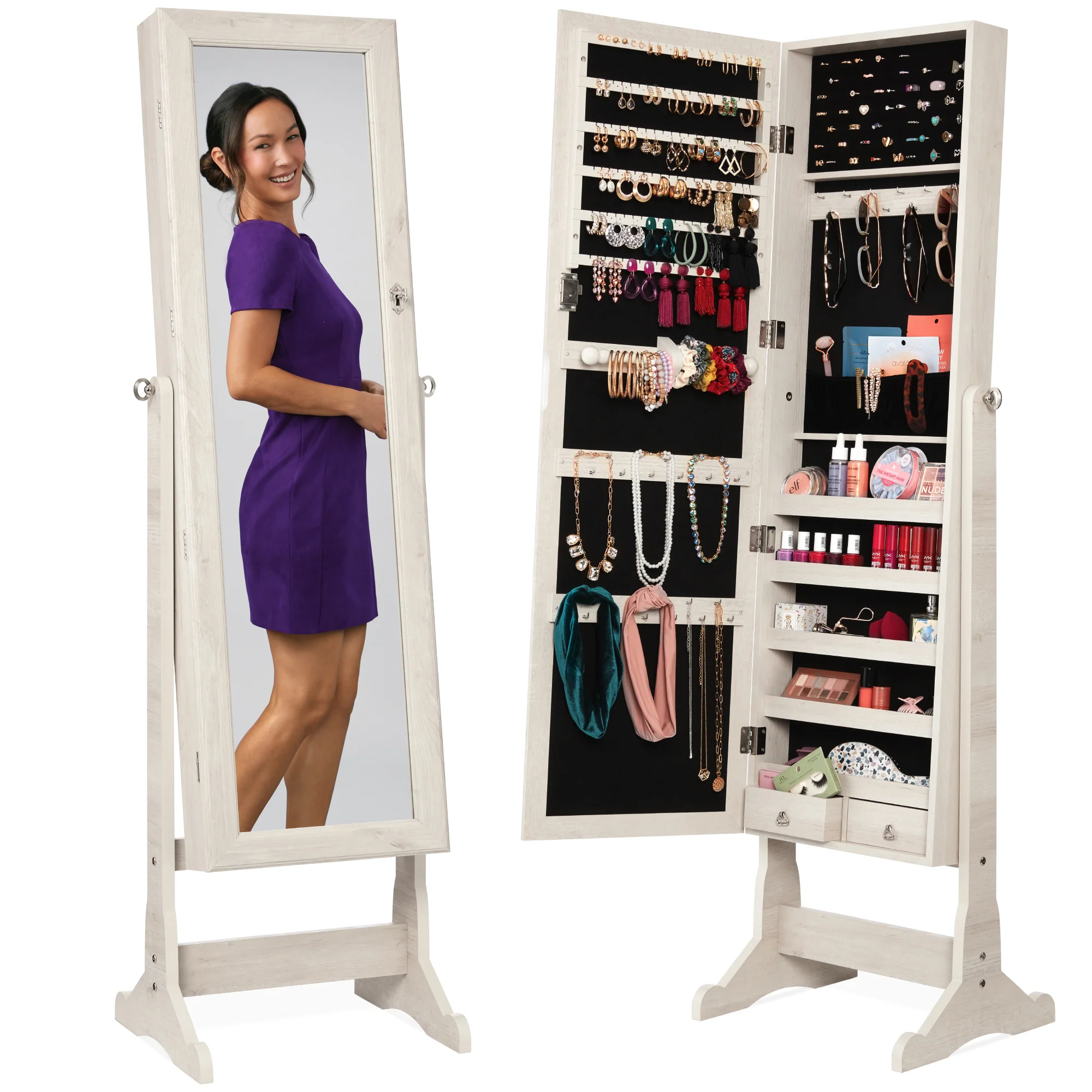 Full Length Freestanding Jewelry Mirror Armoire w/ Velvet Interior - Image 8