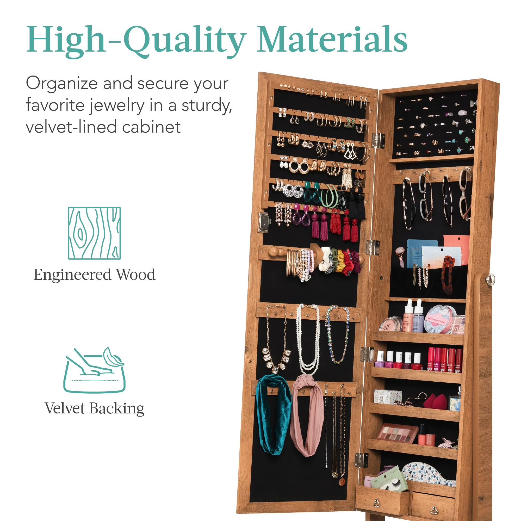 Full Length Freestanding Jewelry Mirror Armoire w/ Velvet Interior - Image 82