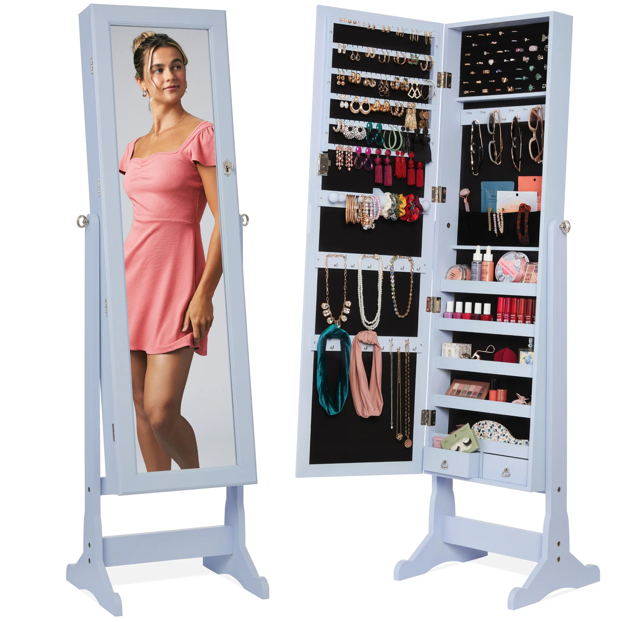 Full Length Freestanding Jewelry Mirror Armoire w/ Velvet Interior - Image 92