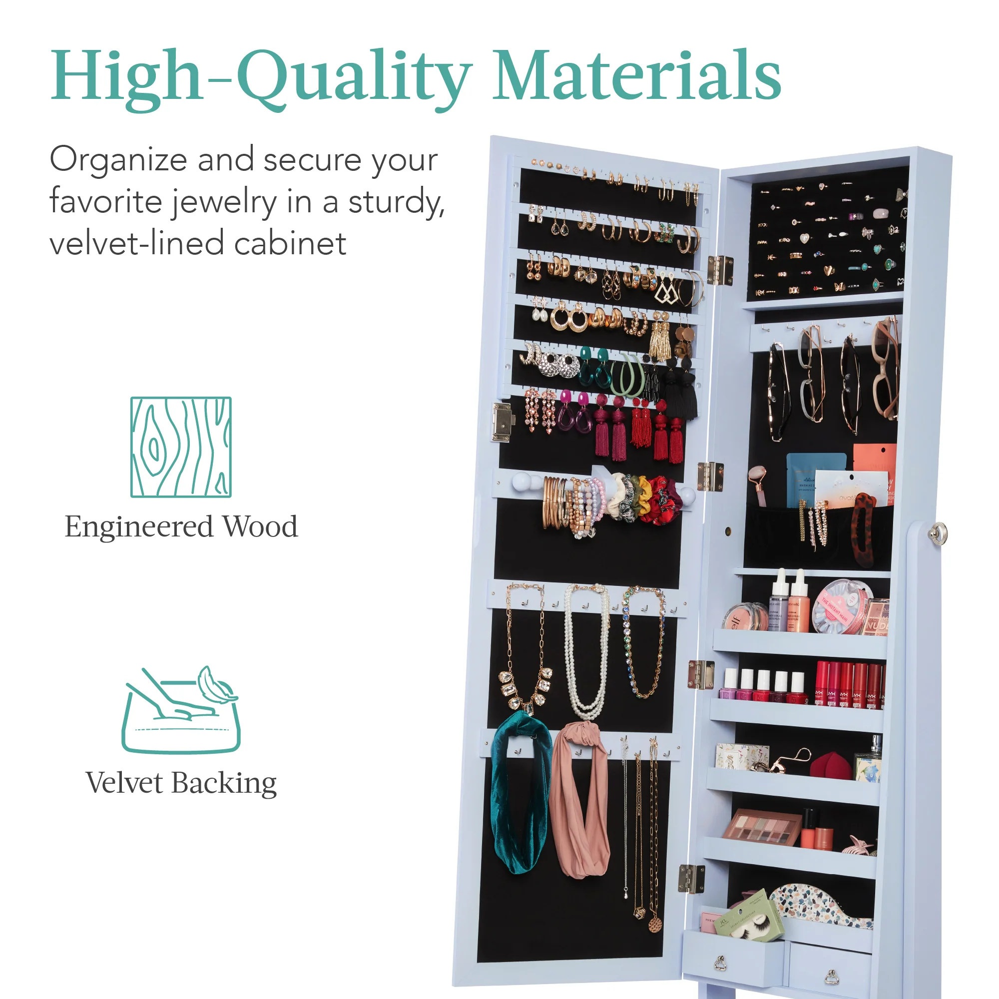 Full Length Freestanding Jewelry Mirror Armoire w/ Velvet Interior - Image 96