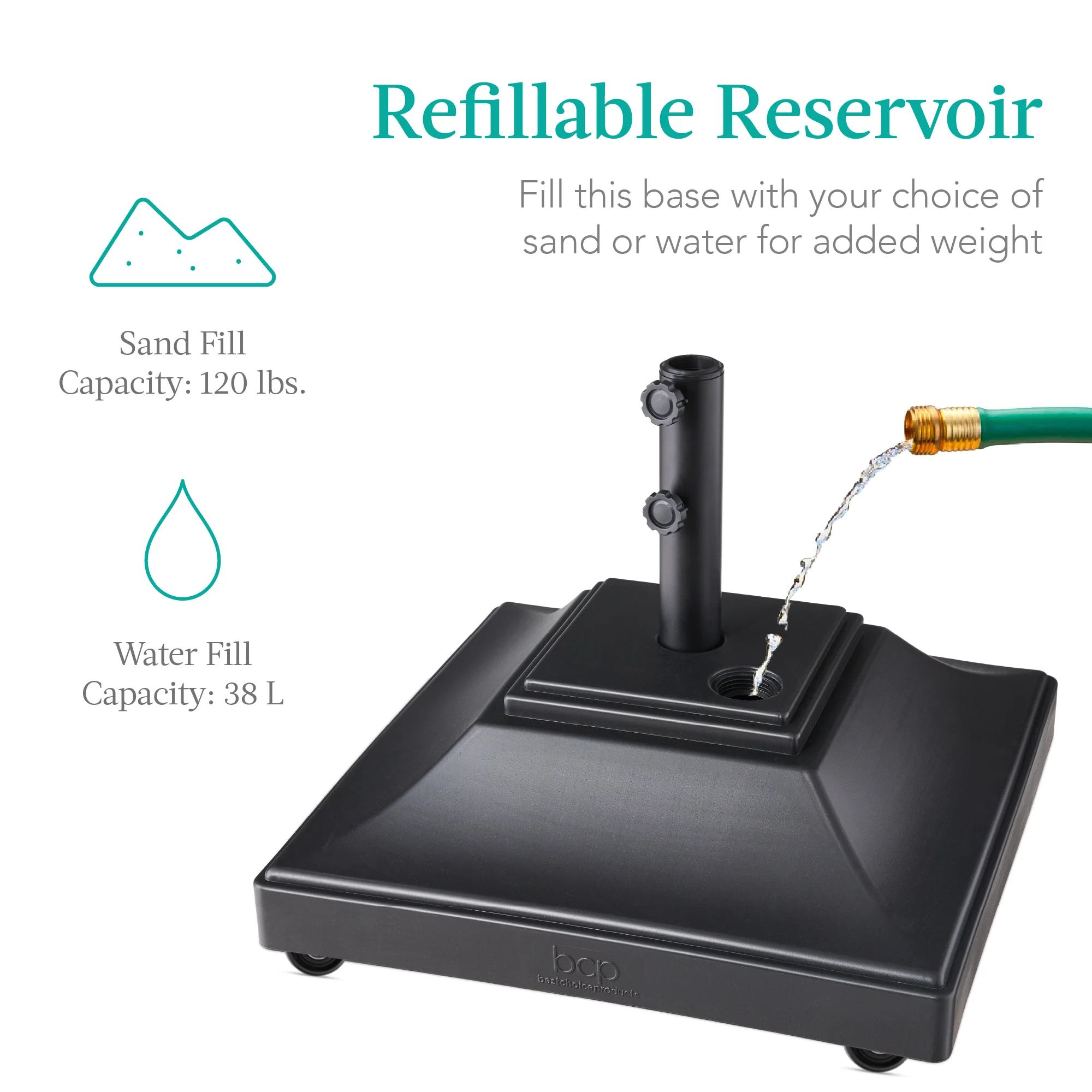 Mobile Umbrella Base, Fillable Stand w/ 4 Wheels, 2 Locks, 120lb Capacity - Image 11