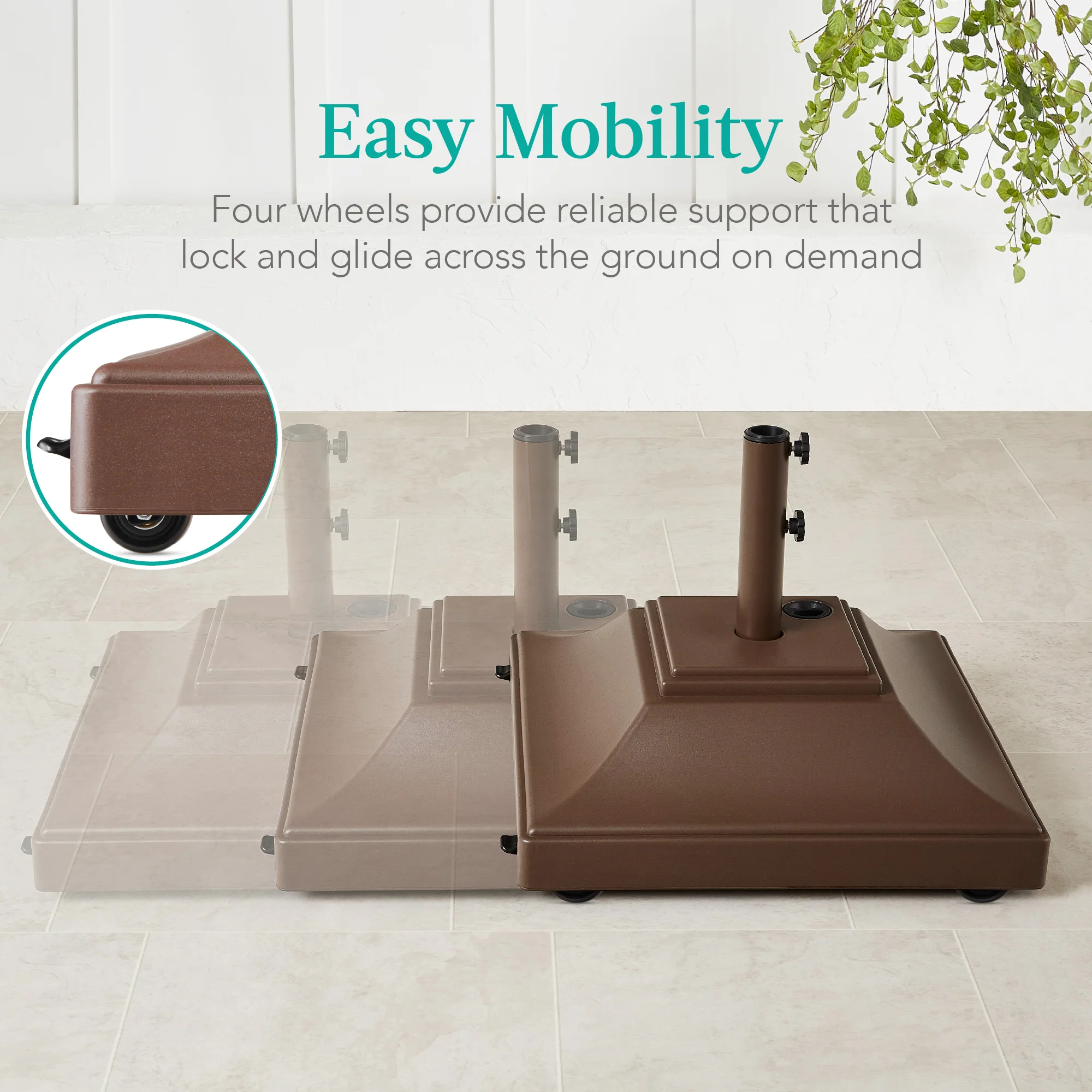 Mobile Umbrella Base, Fillable Stand w/ 4 Wheels, 2 Locks, 120lb Capacity - Image 16