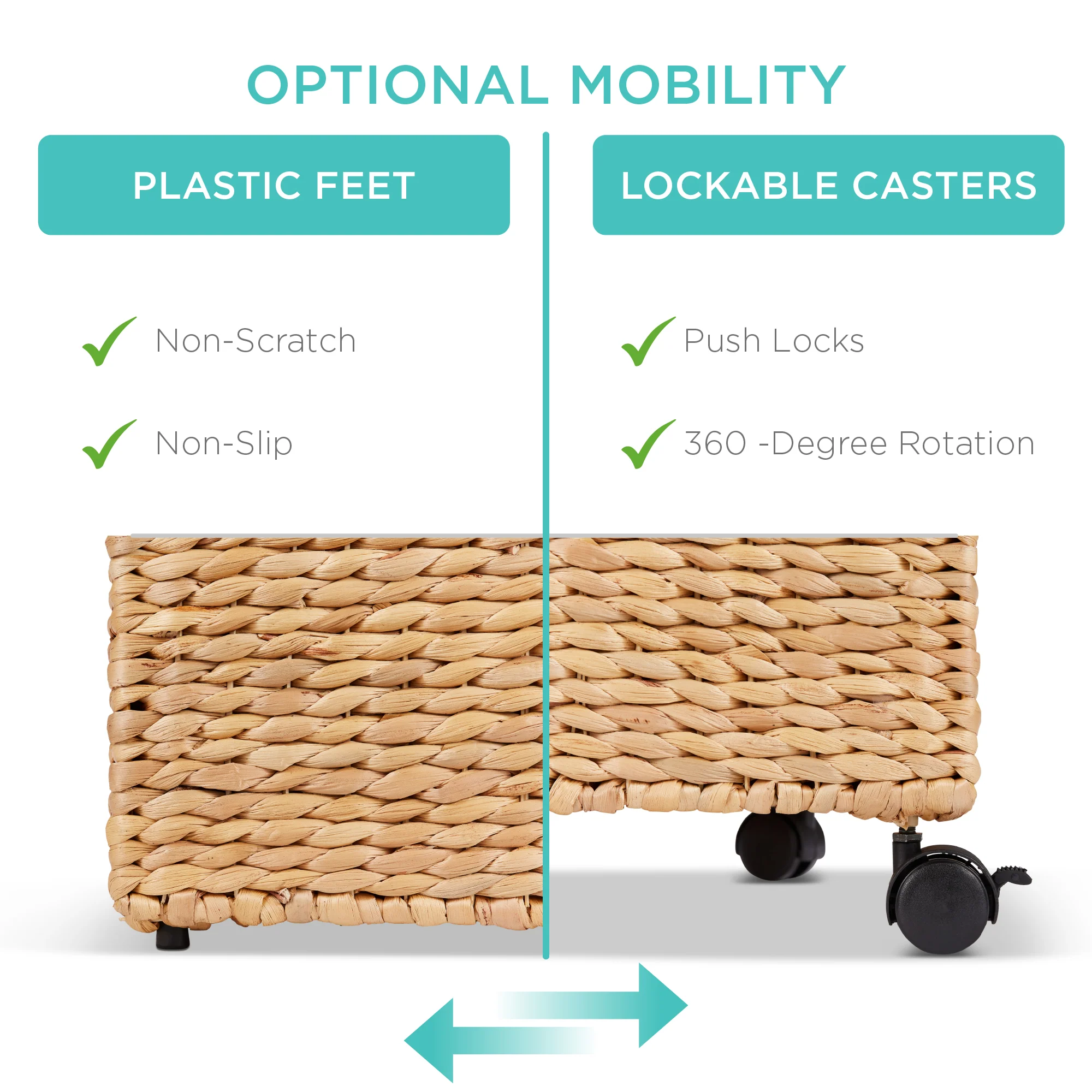 Mobile Water Hyacinth Rolling Filing Cabinet Storage Basket w/ Lid, Wheels - Image 3