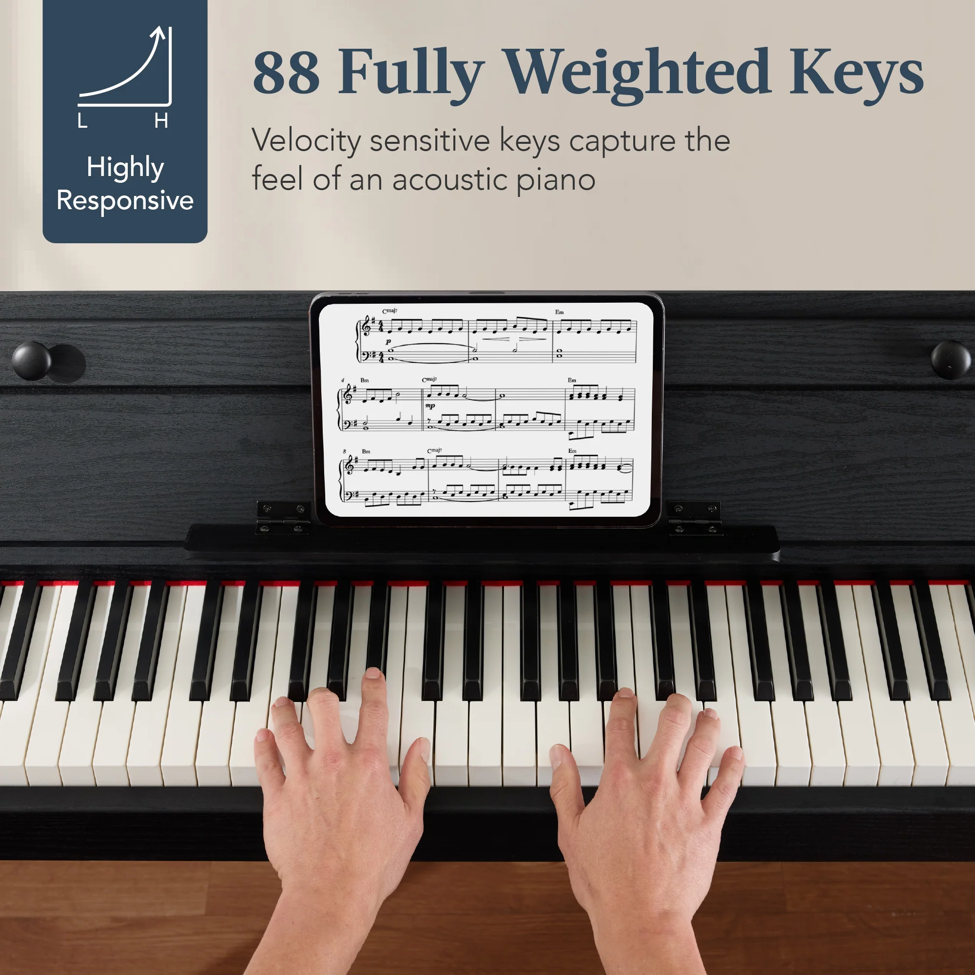 Modern 88 Key Fully Weighted Desk Style Digital Piano w/ Metal Legs - Image 4