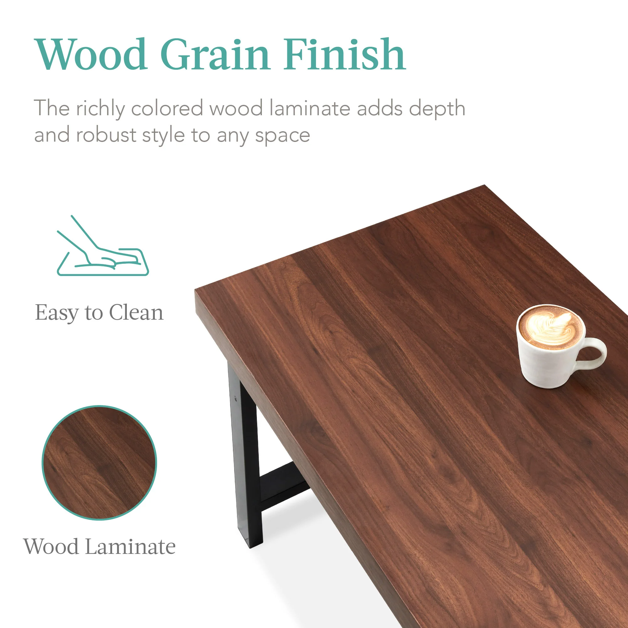 Modern Butcher Block Top Rectangular Coffee Table w/ Metal Legs - 44in - Image 10