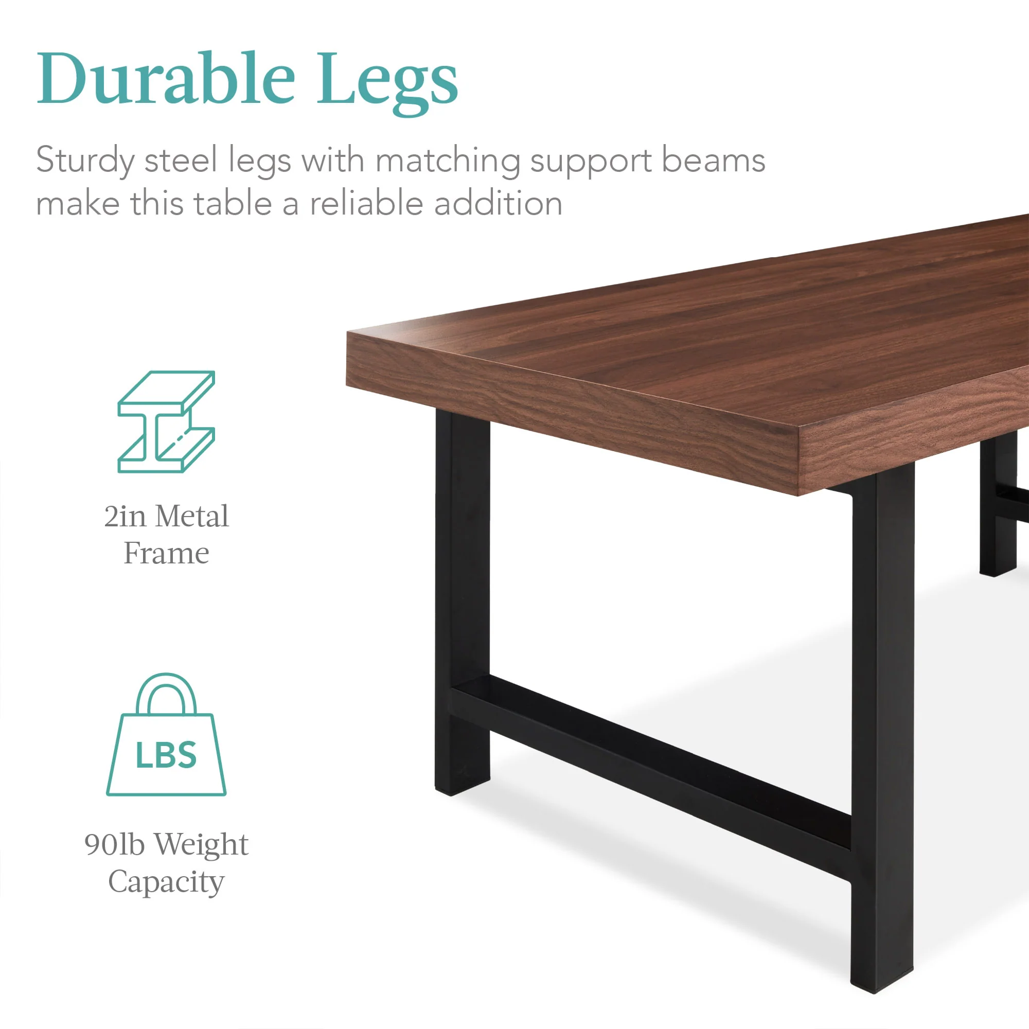 Modern Butcher Block Top Rectangular Coffee Table w/ Metal Legs - 44in - Image 12