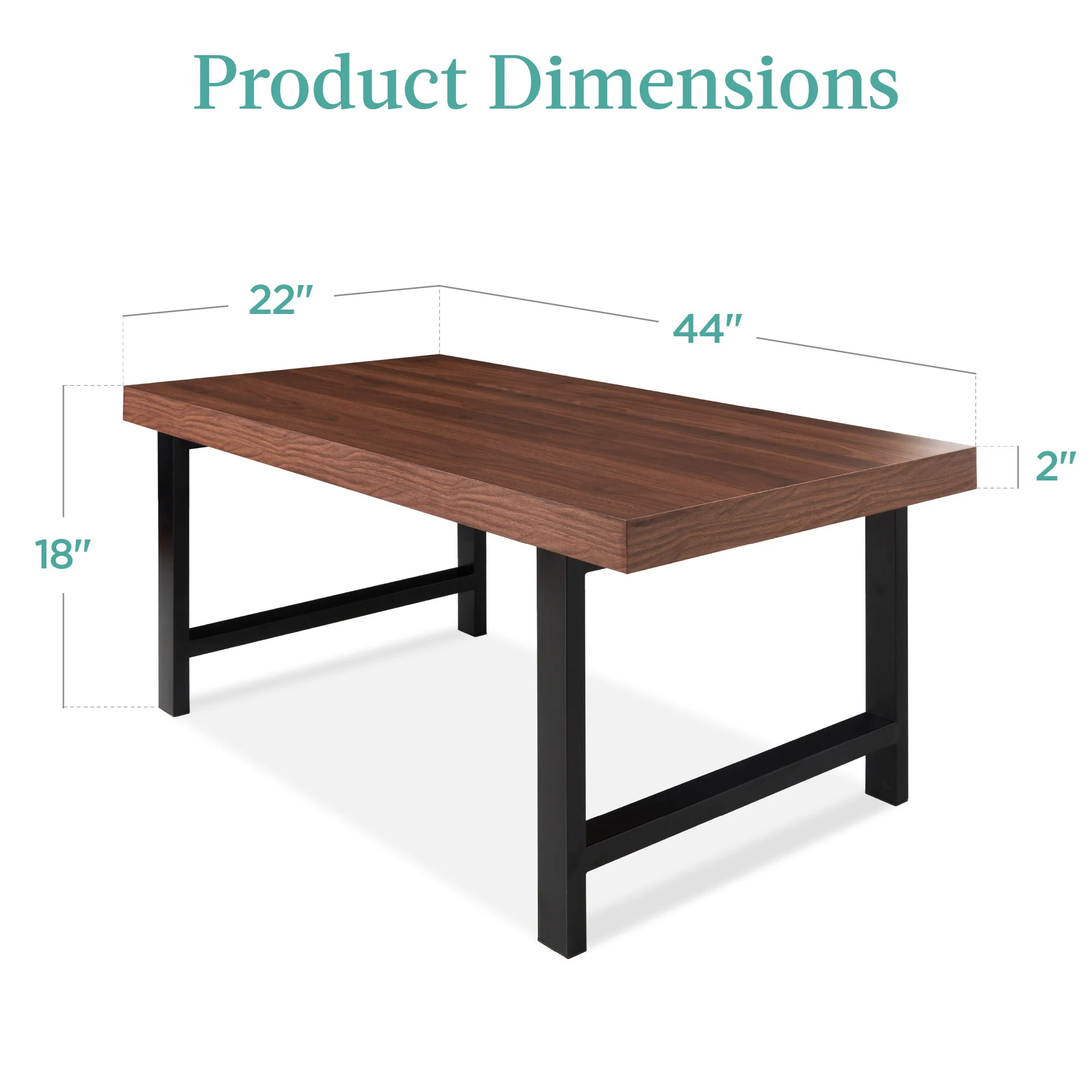 Modern Butcher Block Top Rectangular Coffee Table w/ Metal Legs - 44in - Image 14