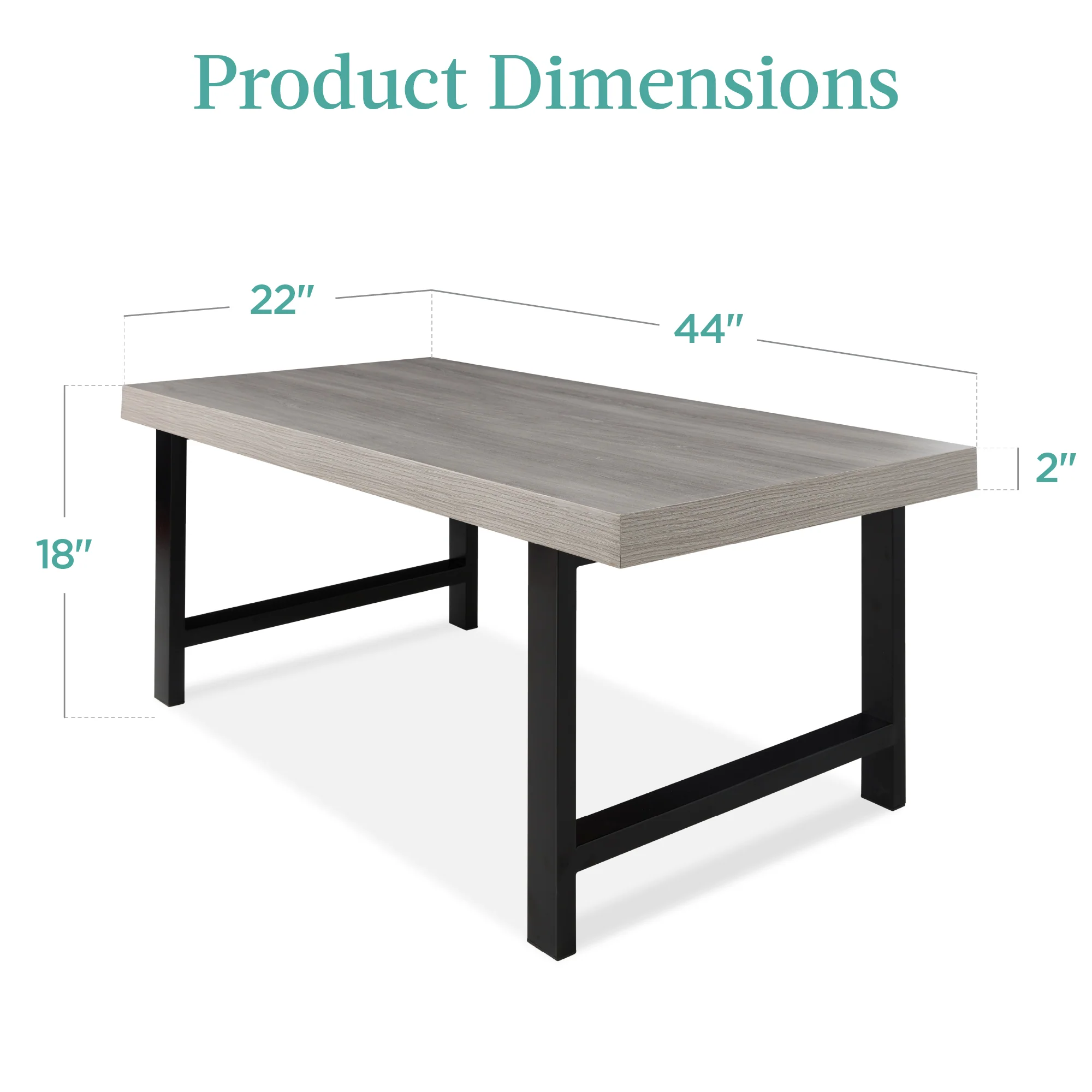Modern Butcher Block Top Rectangular Coffee Table w/ Metal Legs - 44in - Image 7