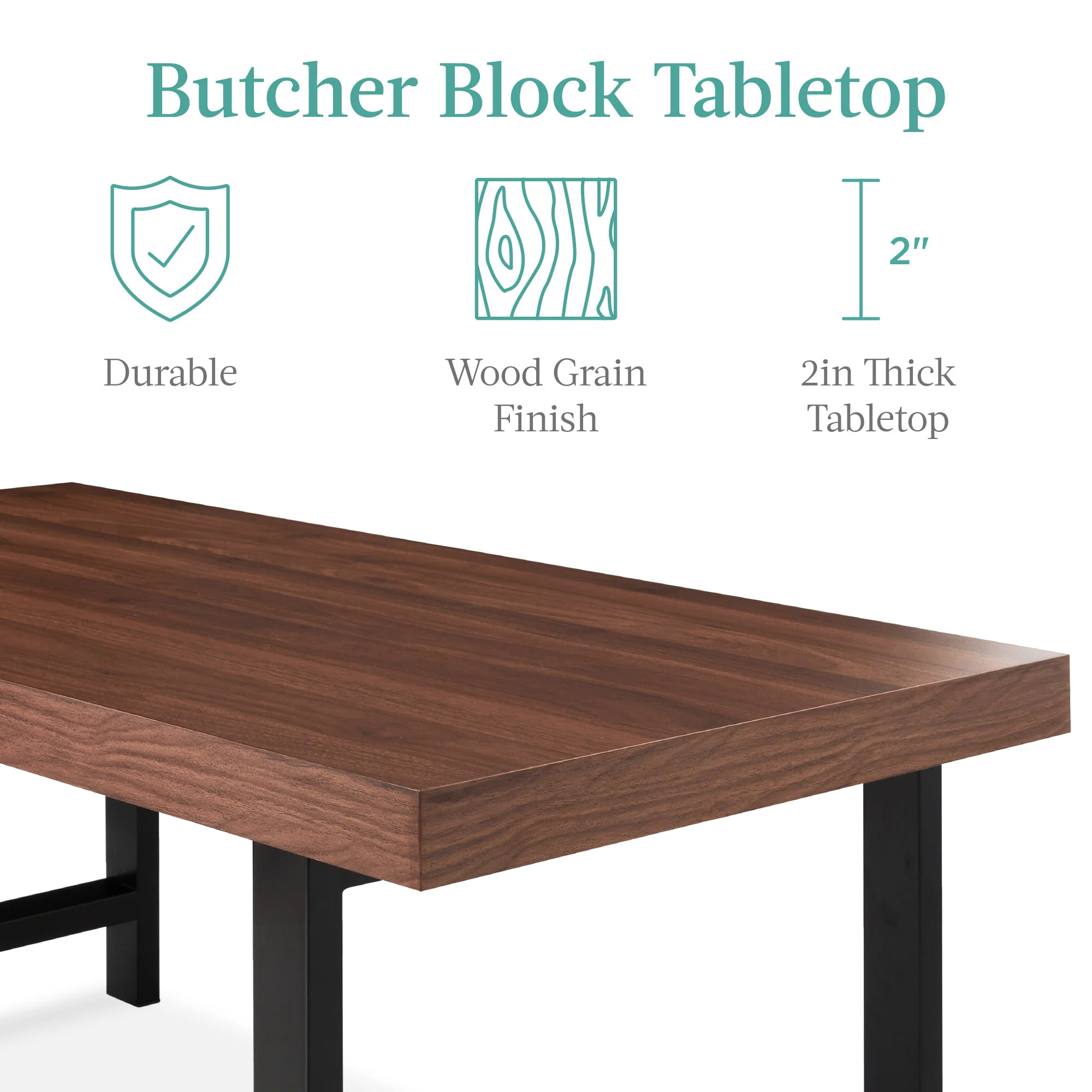 Modern Butcher Block Top Rectangular Coffee Table w/ Metal Legs - 44in - Image 9