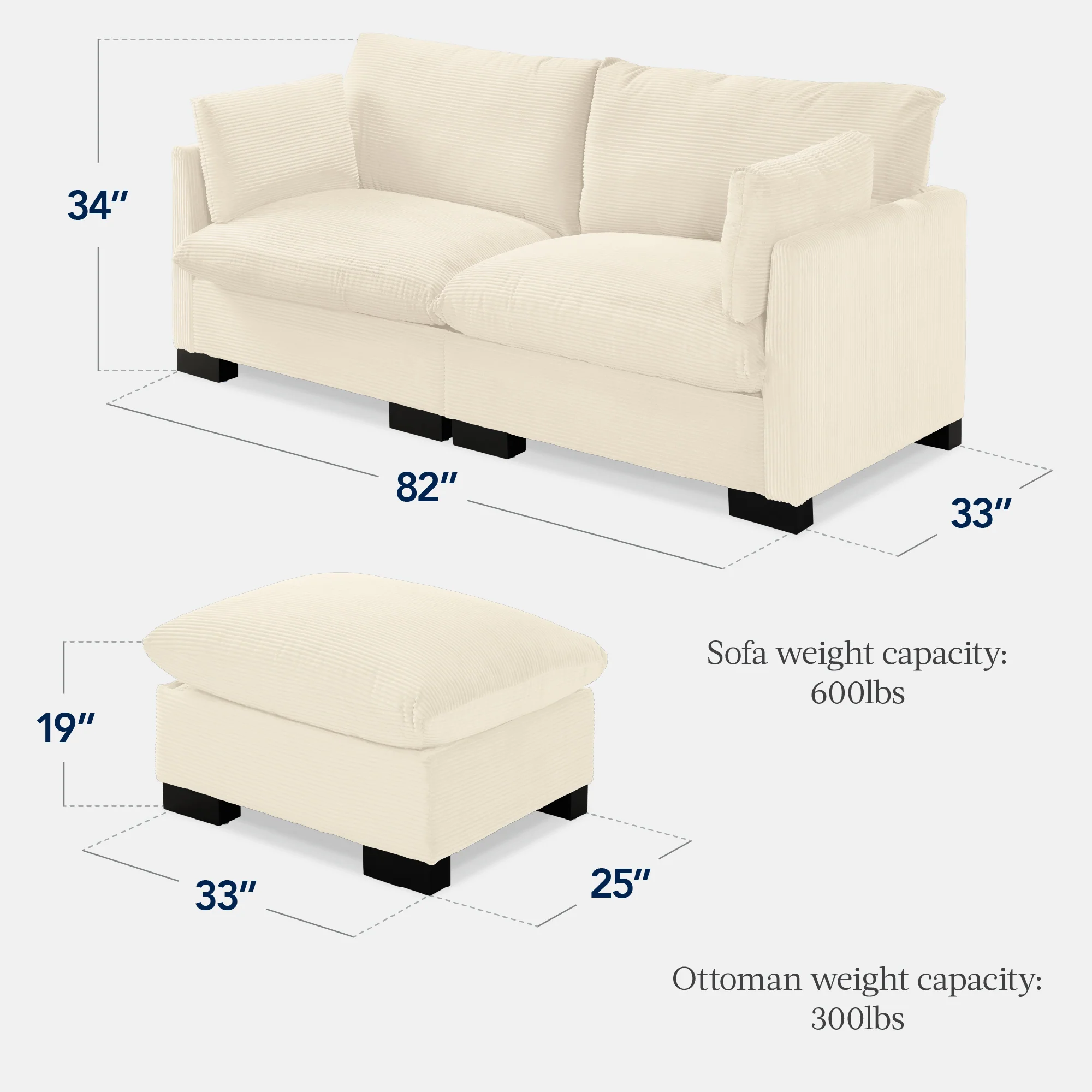 Modular Sectional Pillowtop Sofa w/ Ottoman & Storage 82in - Image 2