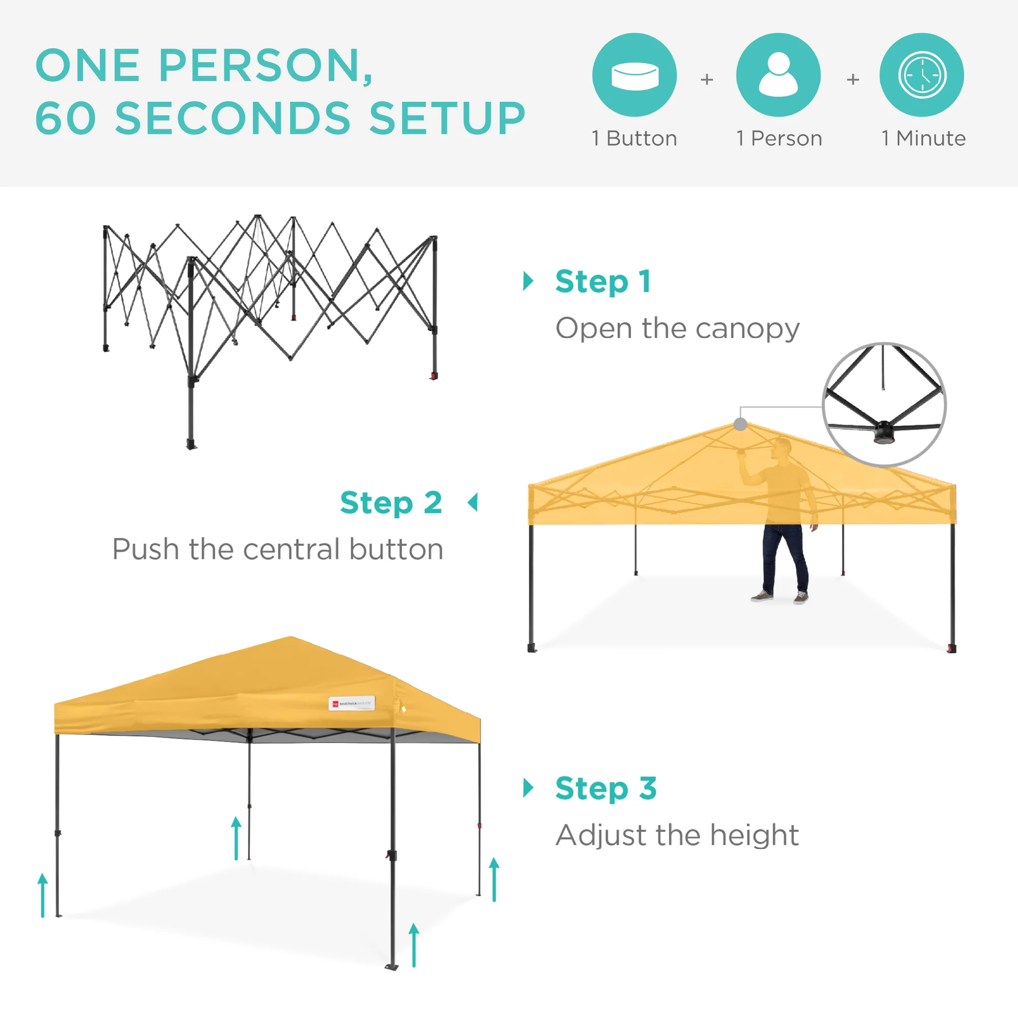 One-Person Setup Instant Pop Up Canopy w/ Case, 4 Weight Bags - 12x12ft - Image 10