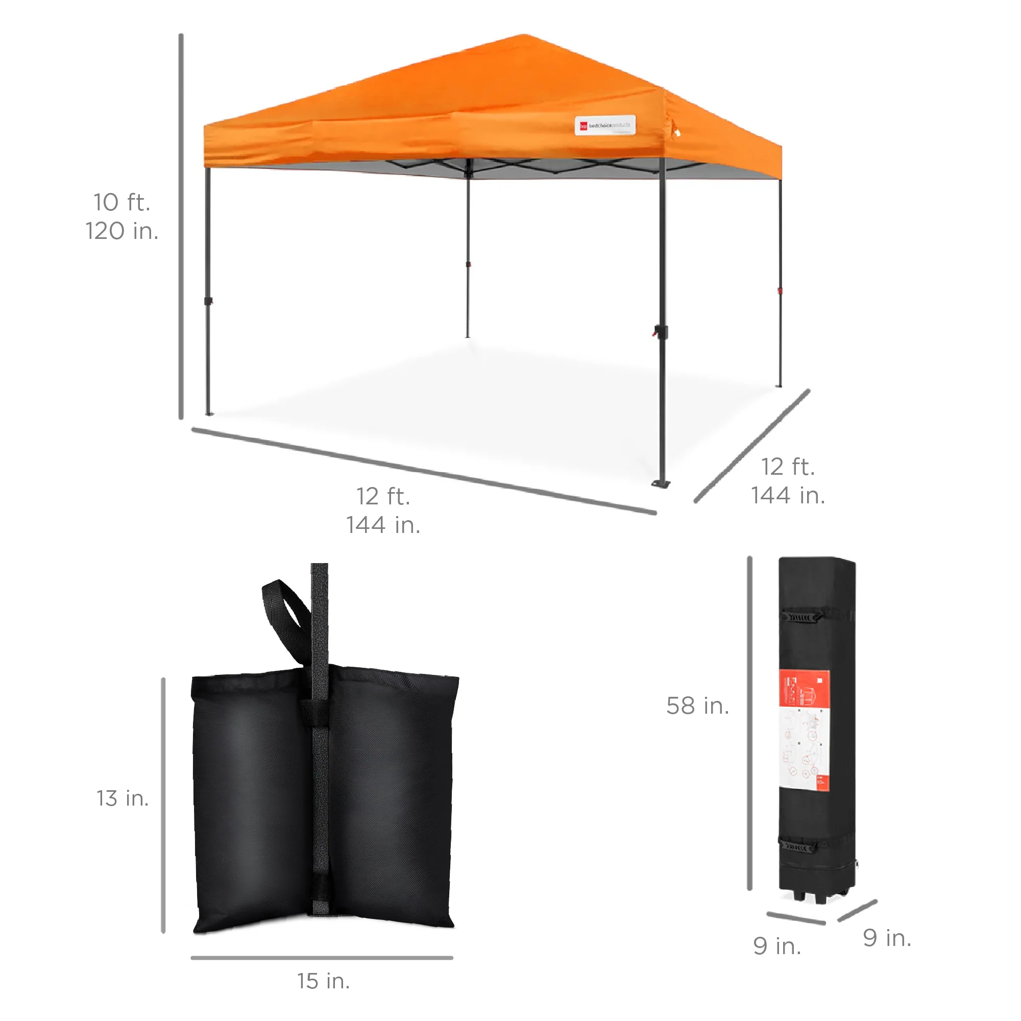 One-Person Setup Instant Pop Up Canopy w/ Case, 4 Weight Bags - 12x12ft - Image 104