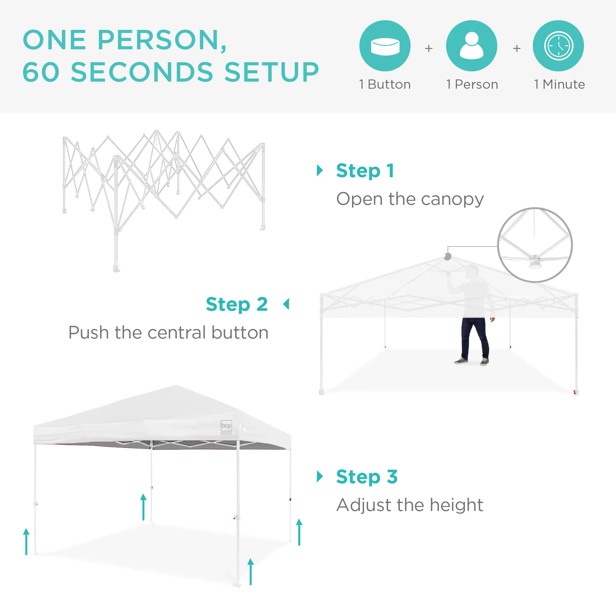 One-Person Setup Instant Pop Up Canopy w/ Case, 4 Weight Bags - 12x12ft - Image 106
